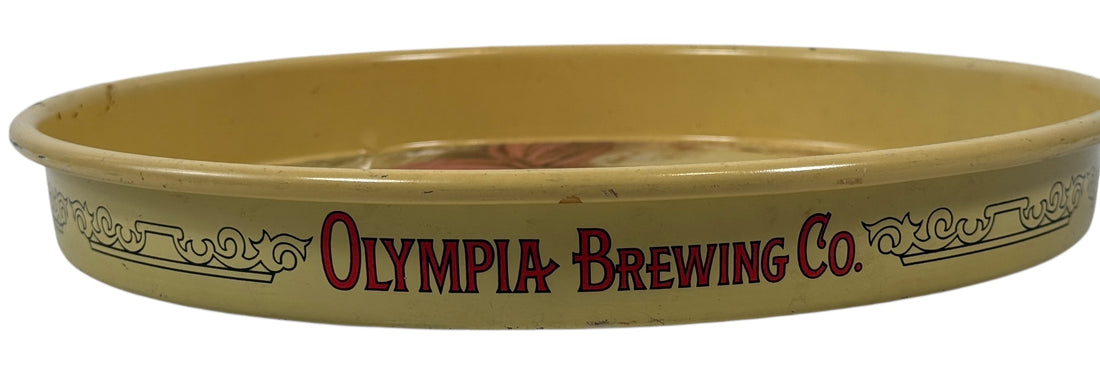 Vintage Olympia Beer Tin Serving Tray – Woman in Hat Advertising Design, 1970s