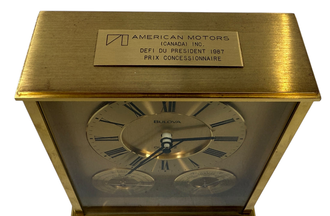 Bulova Brass Quartz Desk Clock with Thermometer & Barometer 