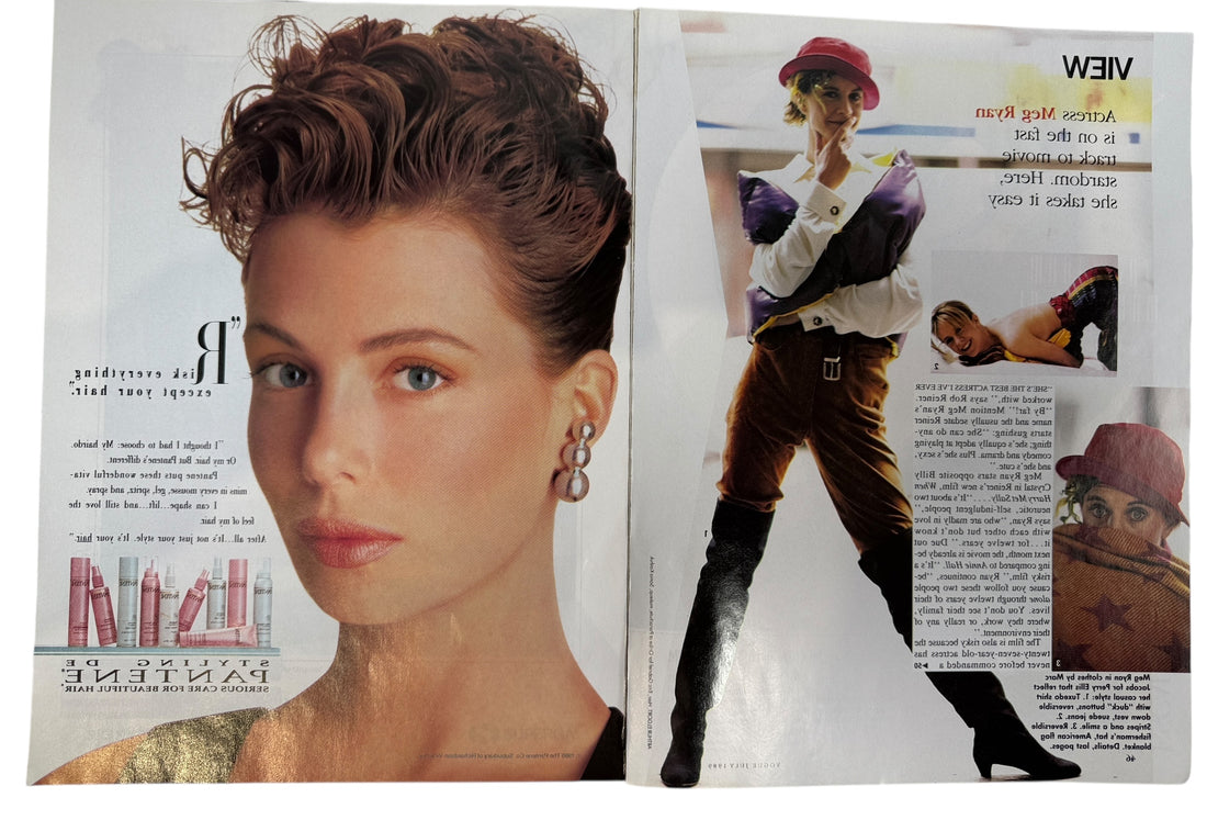 Magazine layout with a woman's face on one side and a person in a costume on the other, featuring the brand 'Walt'.