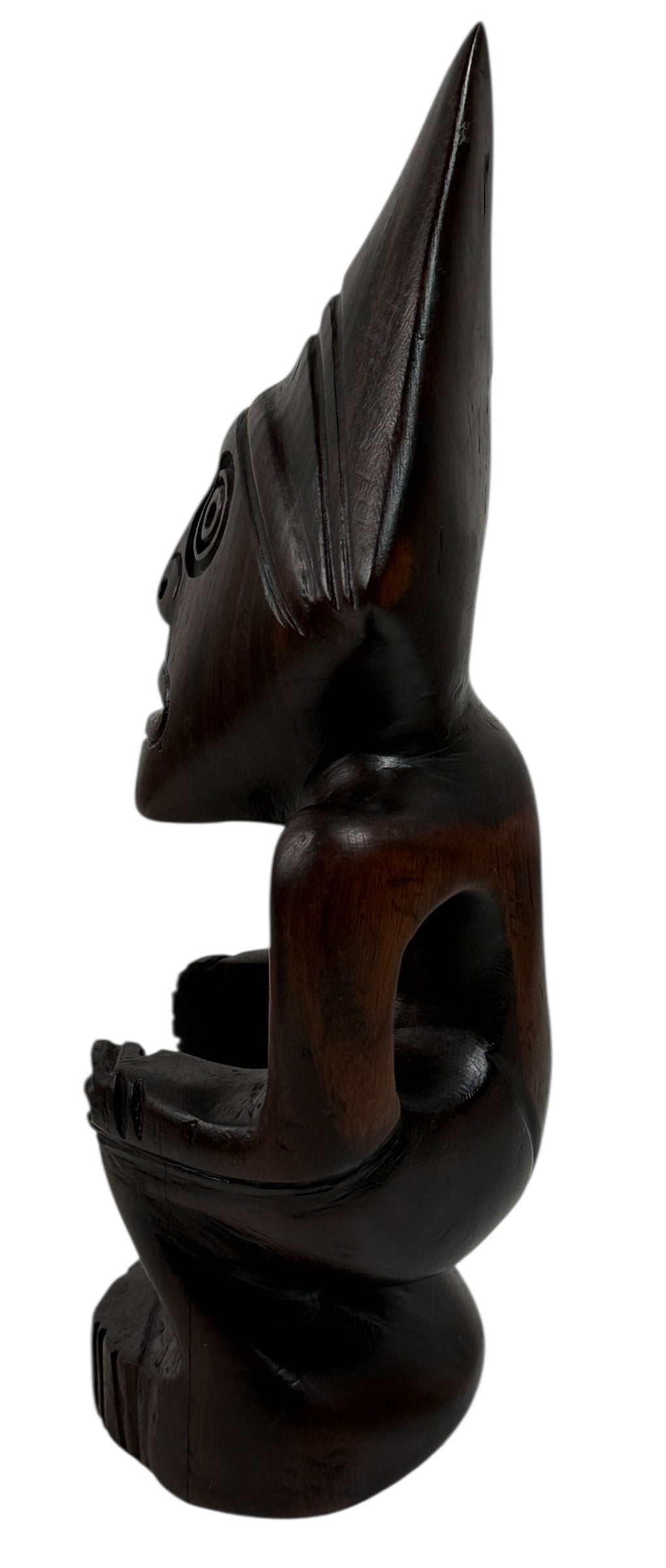 Mid-20th Century African Hardwood Carving – Cone-Head Crouching Figure