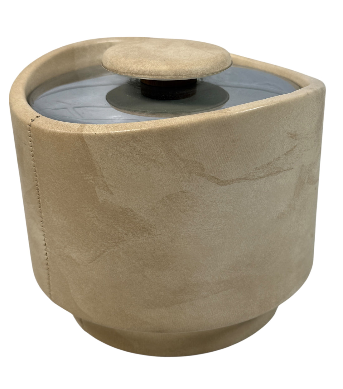 Vintage Kraftware 225 5th Ave NYC ice bucket, cream stone texture, mid-century modern barware collectible, made in USA.