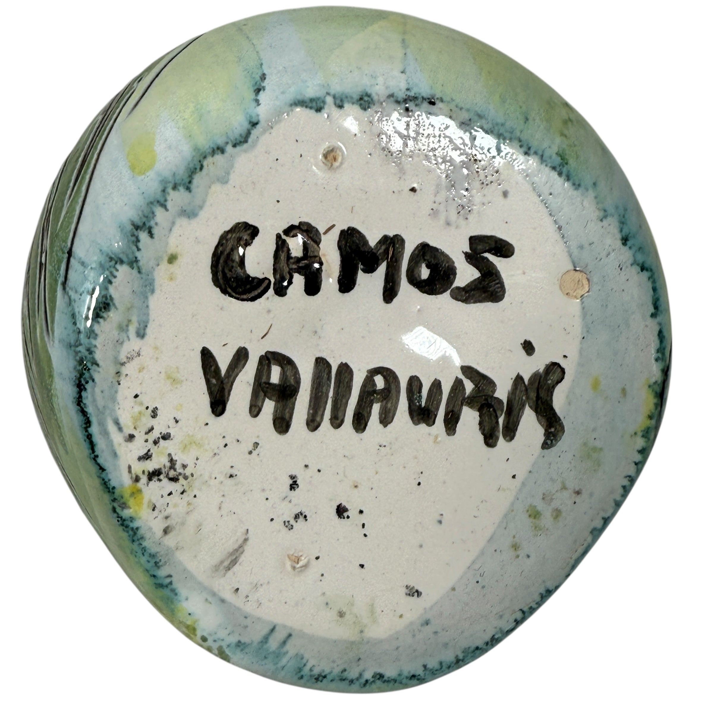 Mid-century French bird sculpture by Camos Vallauris, signed 5″ green ceramic art piece, 1960s Vallauris pottery collectible from France.