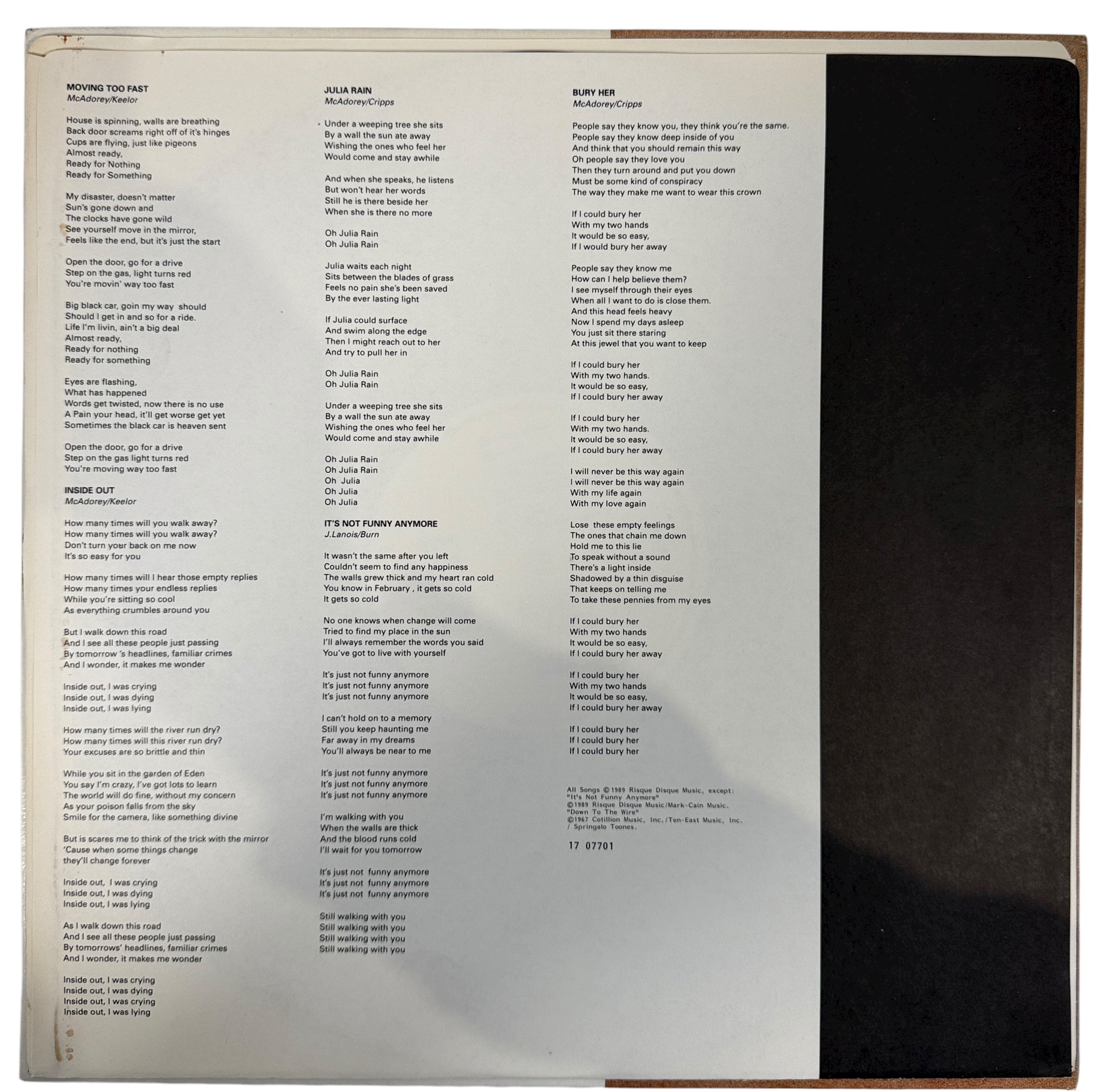 1989 Canadian LP Red Earth by Crash Vegas on Risqué Disque/WEA. VG+ vinyl, lyric sleeve included. Rare folk-rock pressing from late-’80s Canada.