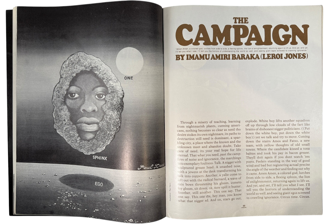 Evergreen Review No. 87, Feb 1971 – Lane Pederson cover with works by Amiri Baraka, Mike Royko &amp; others. Classic avant-garde literary magazine.