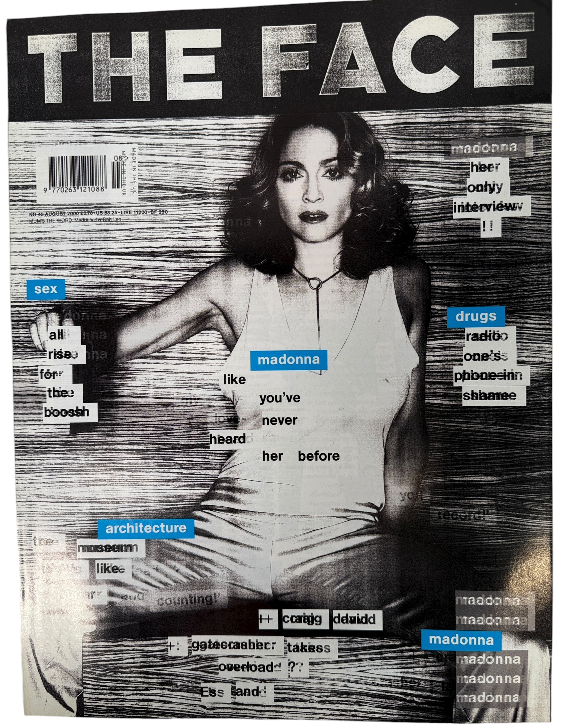 The Face August 2000 magazine featuring Madonna’s exclusive cover story. VG condition, complete issue. Iconic UK fashion/culture collectible. Ships fast.
