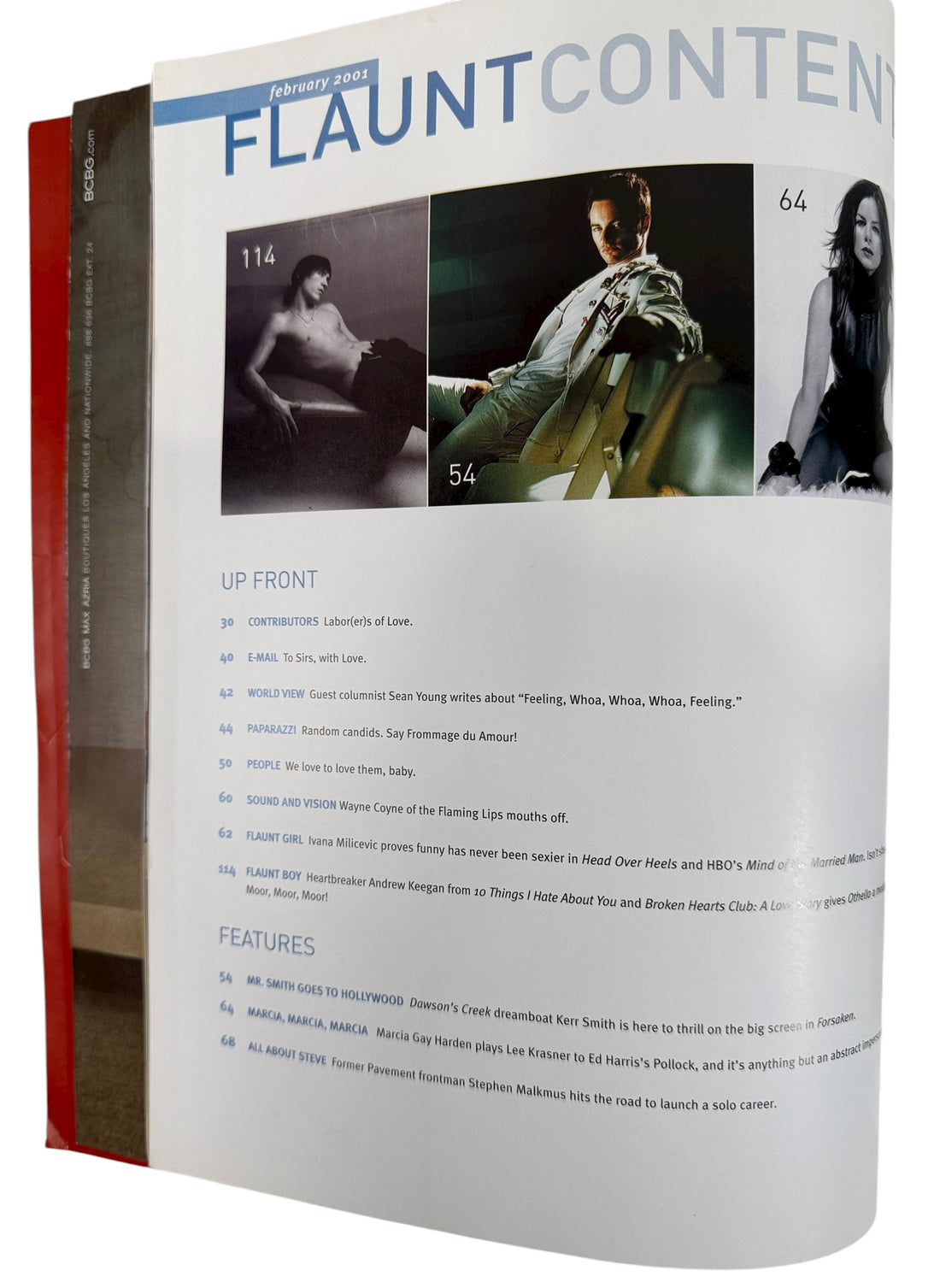 Flaunt Magazine February 2001 Issue 21 Kiss Me cover. Features Kerr Smith, Marcia Gay Harden, Flaming Lips, Andrew Keegan. Good+ collectibles.