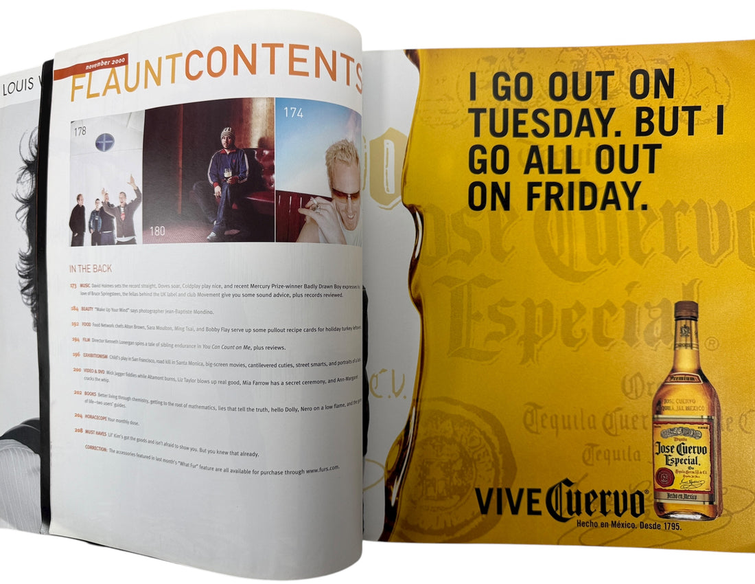 Flaunt Magazine Second Anniversary Nov 2000. Gold-foil mosaic cover, VG condition, clean pages. Rare early collector issue for fashion and design fans.