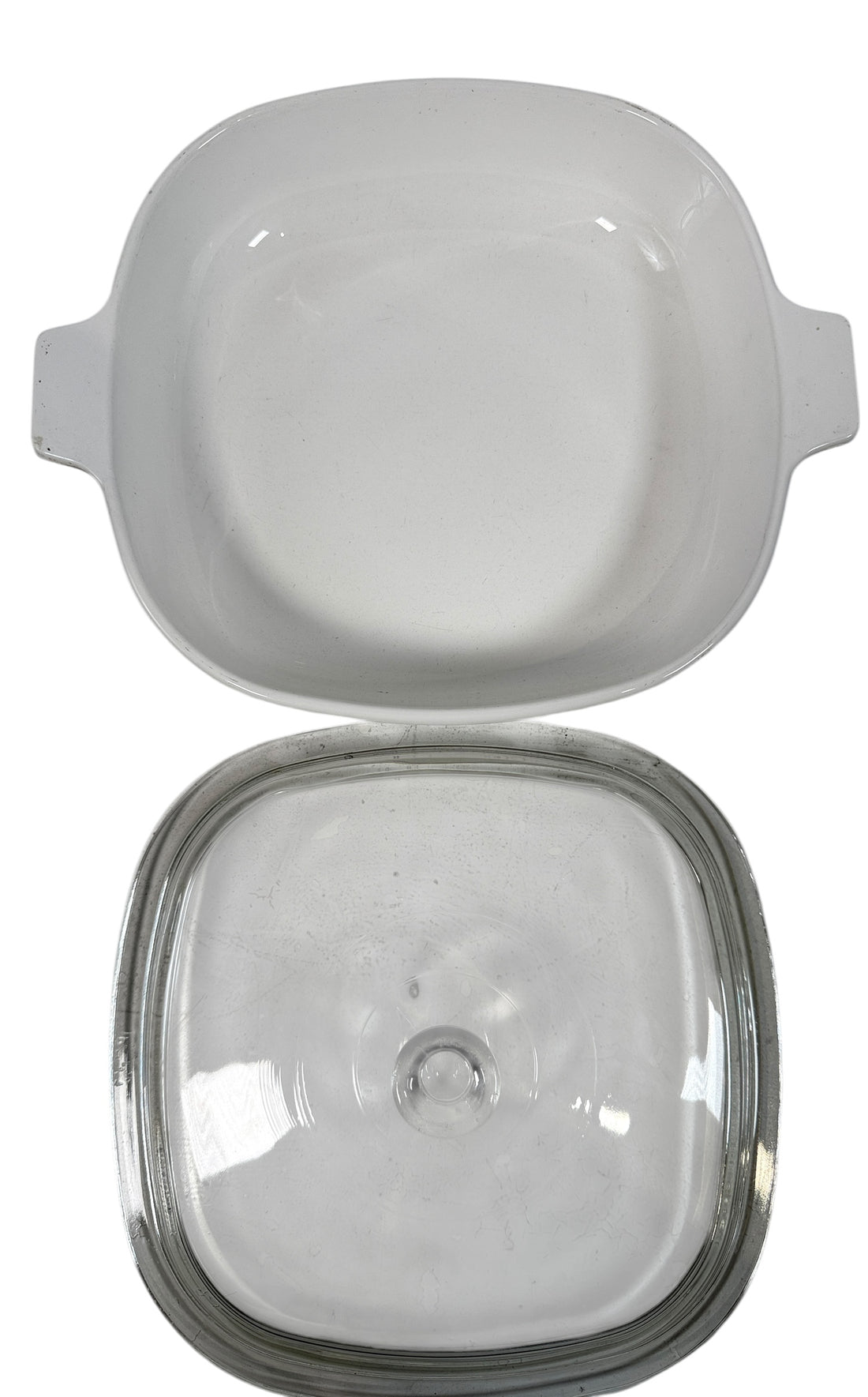 Vintage Corning Ware P-9 Blue Cornflower 9-inch casserole with glass lid. Canadian-made pyroceram cookware. Clean interior and functional vintage condition.