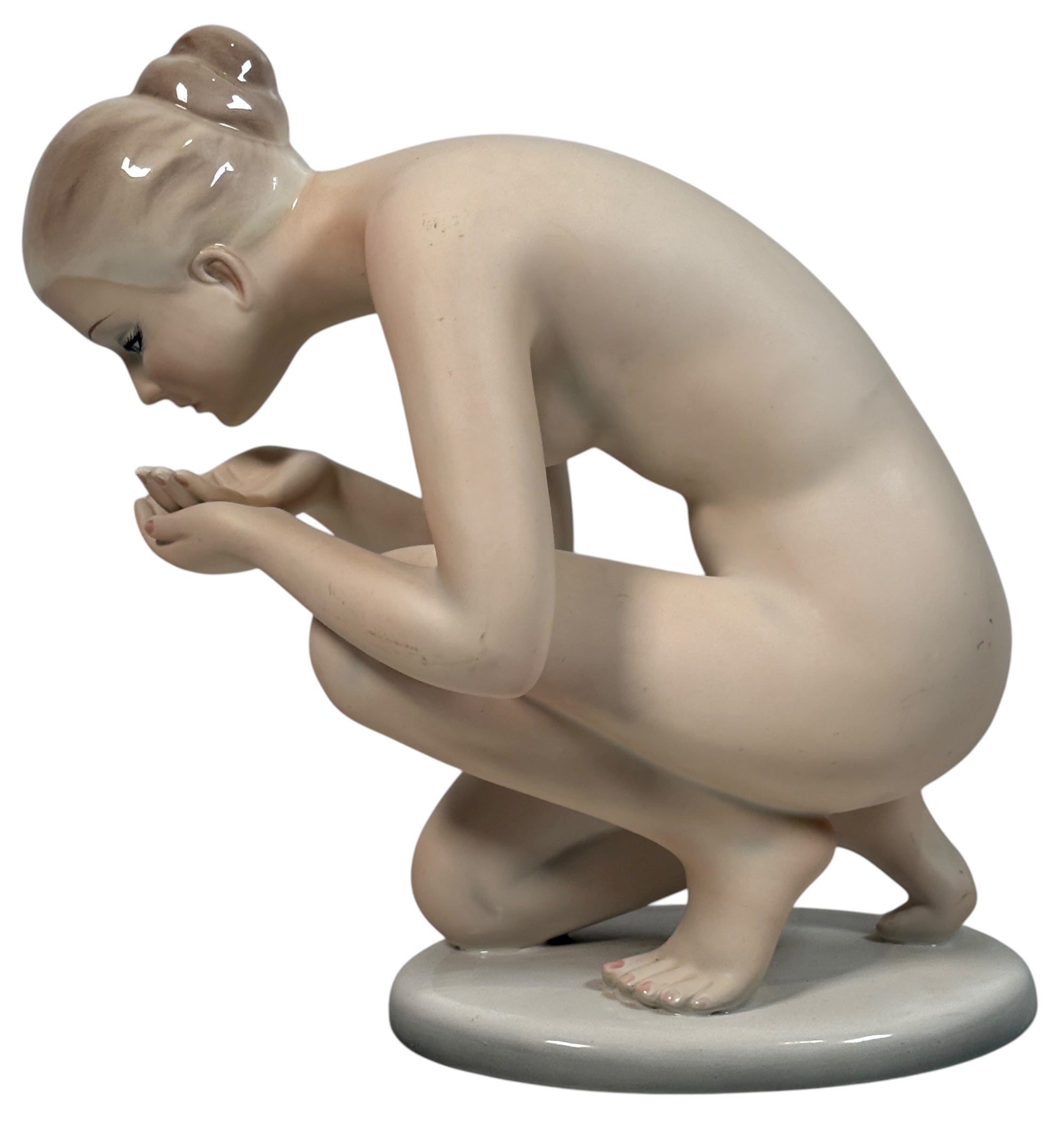 Herend Hungary Porcelain Figurine – Model 858 Kneeling Nude “Water Girl”