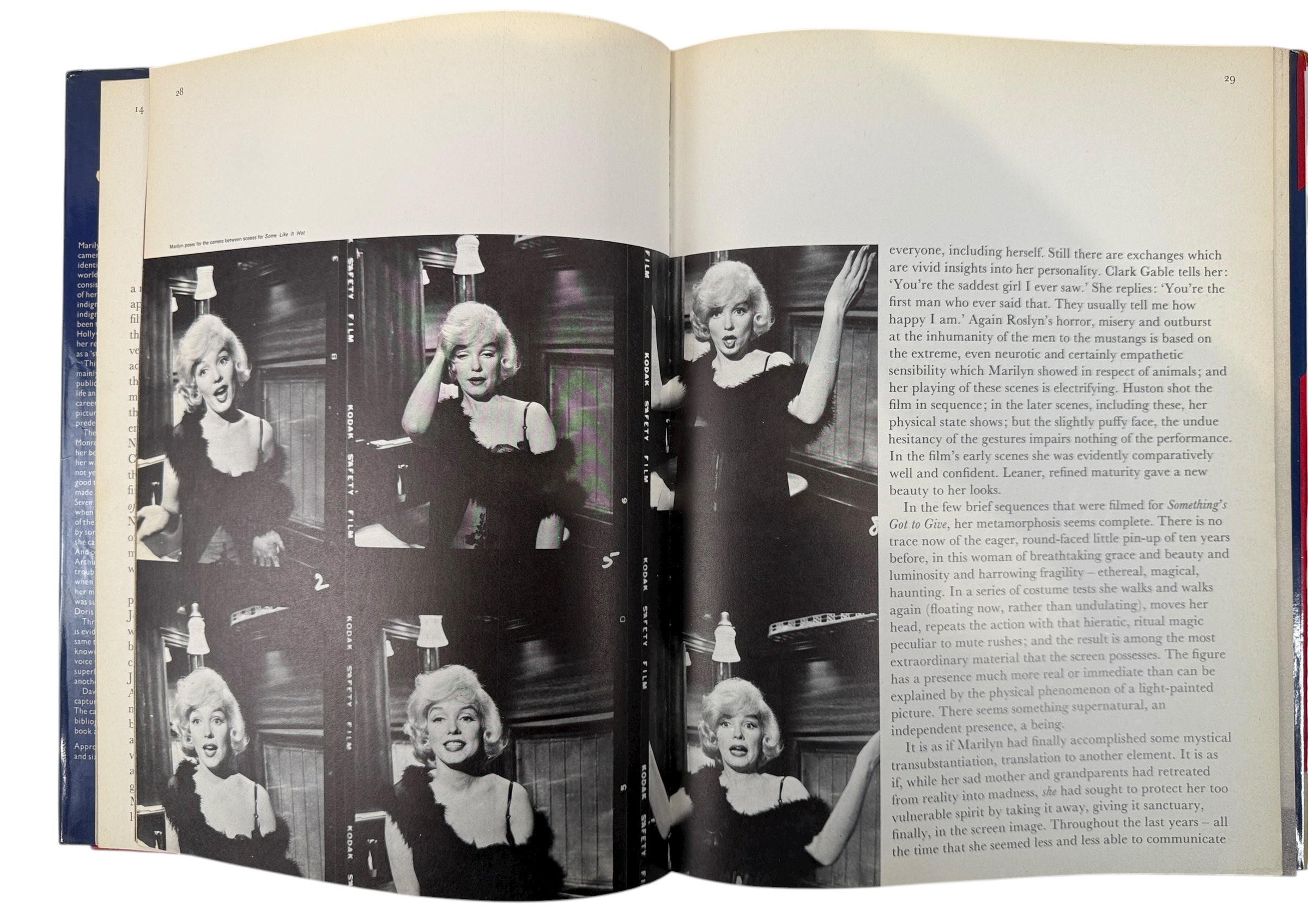 Vintage hardcover photo biography of Marilyn Monroe by John Kobal featuring rare film stills and contact sheets. Collectible Hollywood book with iconic imagery.