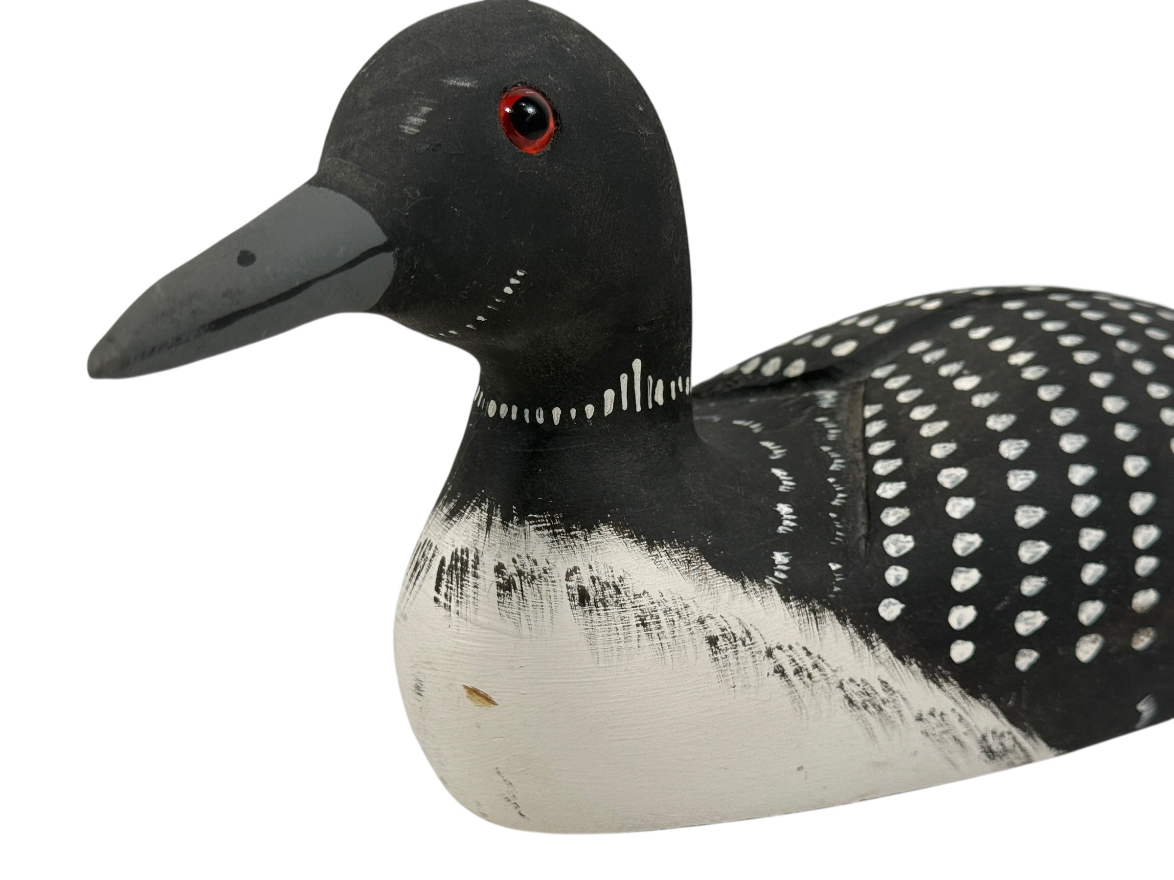 Large 14-inch Tremblay Canada hand-carved wooden loon. Vintage folk-art décor piece with original paint and maker’s stamp. Great display sculpture.
