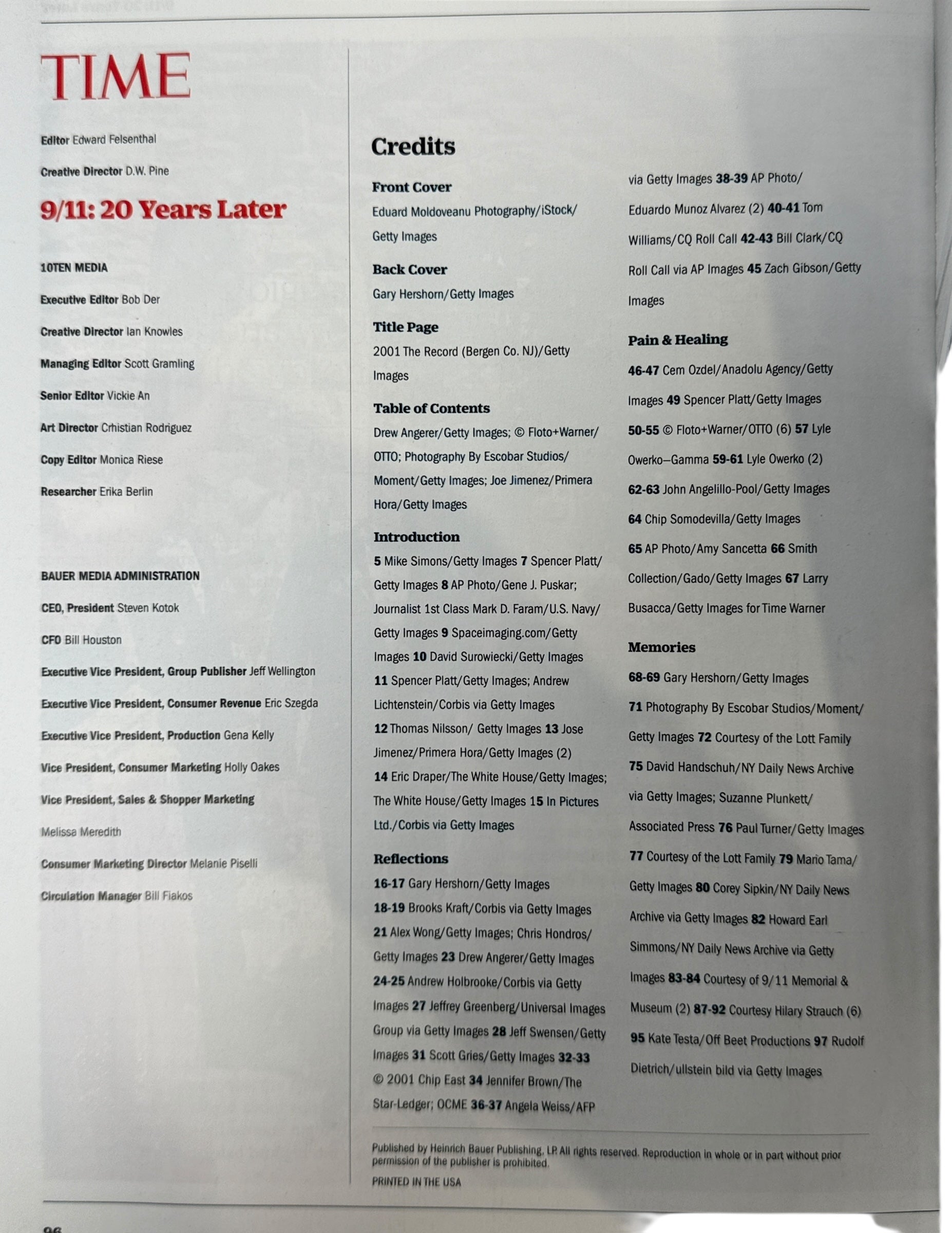 TIME Magazine special issue marking the 20th anniversary of 9/11. Photojournalism, essays and reflections. 2021 commemorative edition, very good condition.