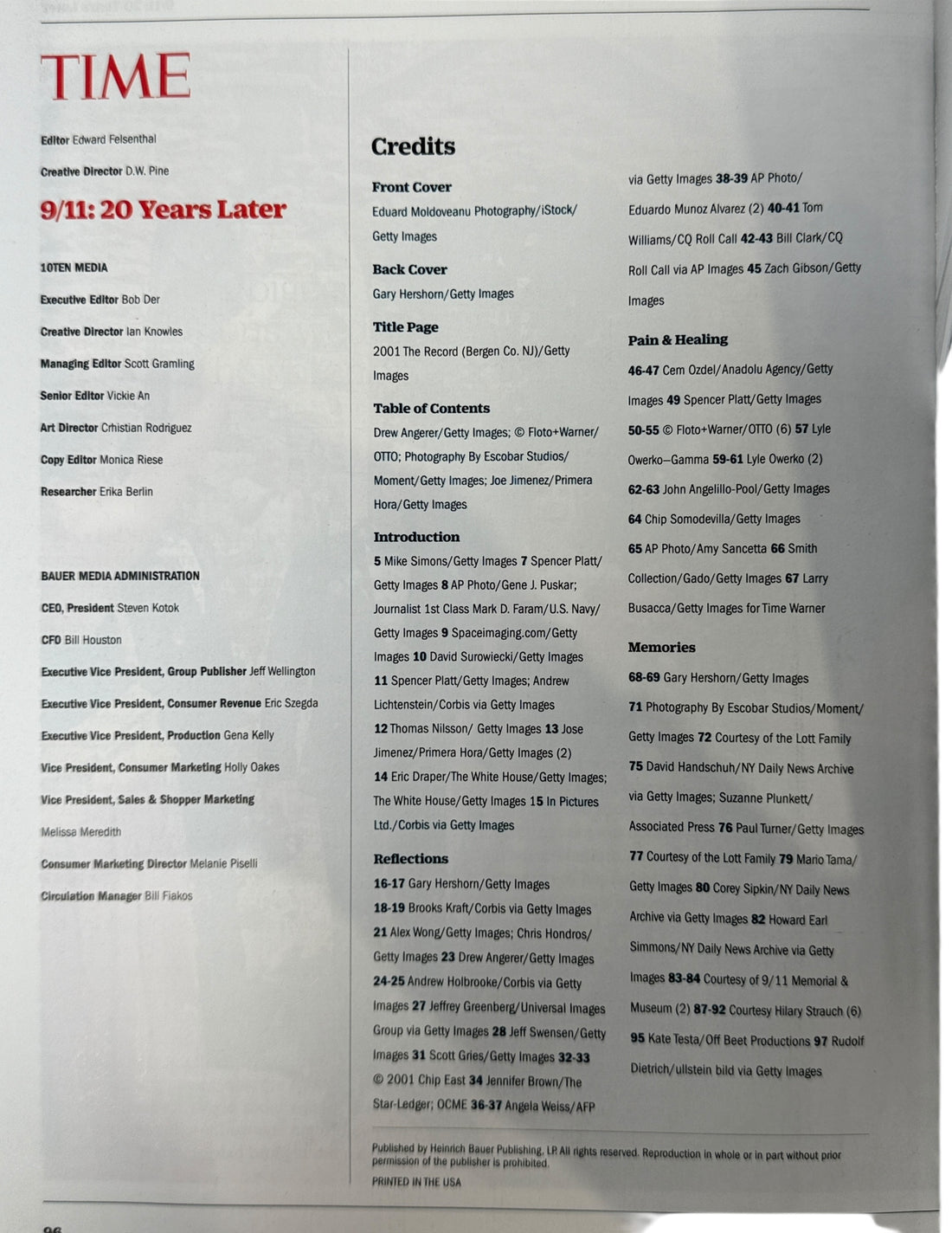 TIME Magazine special issue marking the 20th anniversary of 9/11. Photojournalism, essays and reflections. 2021 commemorative edition, very good condition.