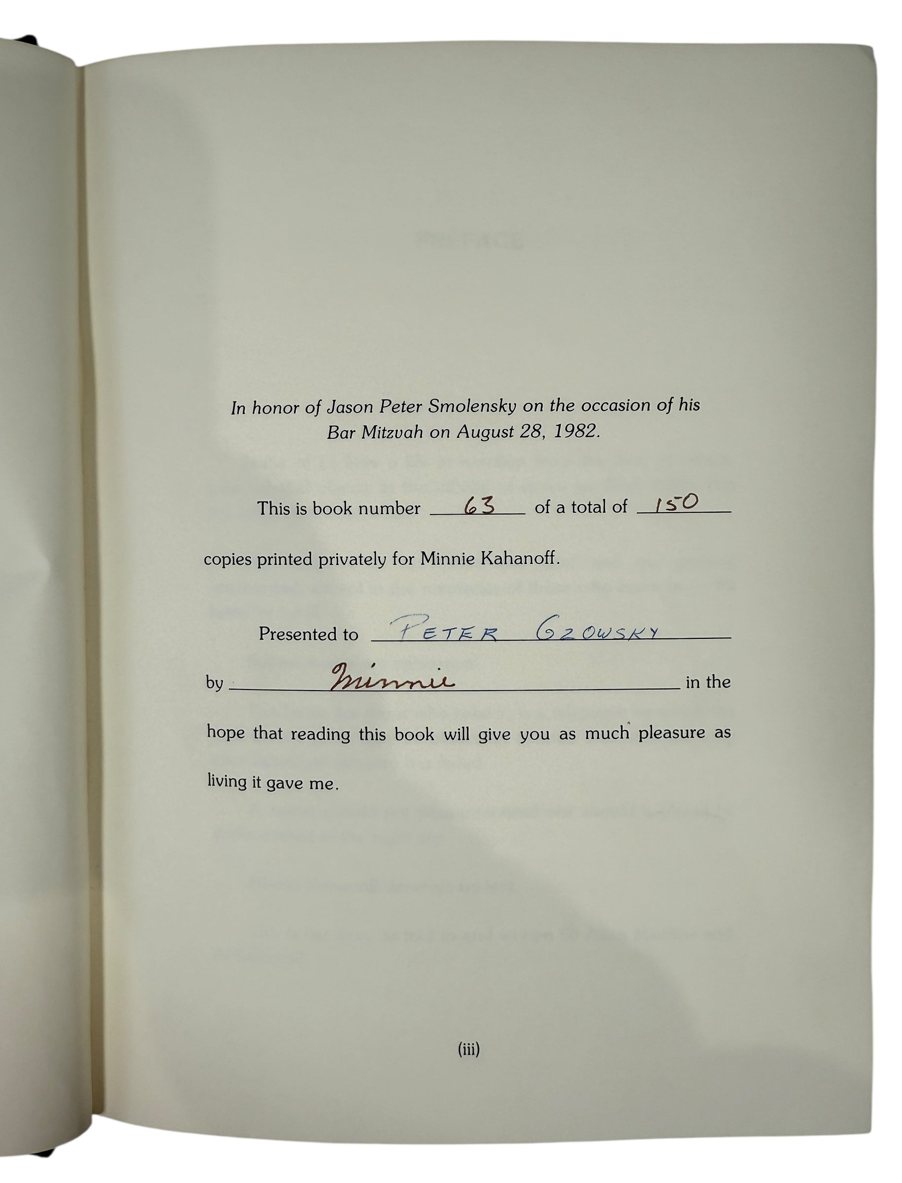Limited 1982 Jewish memoir L’Chaim by Minnie Kahanoff. Numbered 63 of 150, signed and inscribed. Canadian prairie Jewish history hardcover.