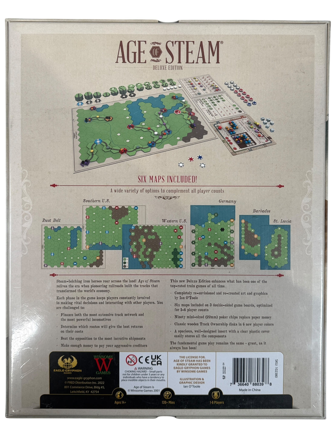 Sealed Age of Steam Deluxe Edition board game by Eagle-Gryphon. Premium Euro strategy classic with multiple maps. Collector-grade, new in wrap.