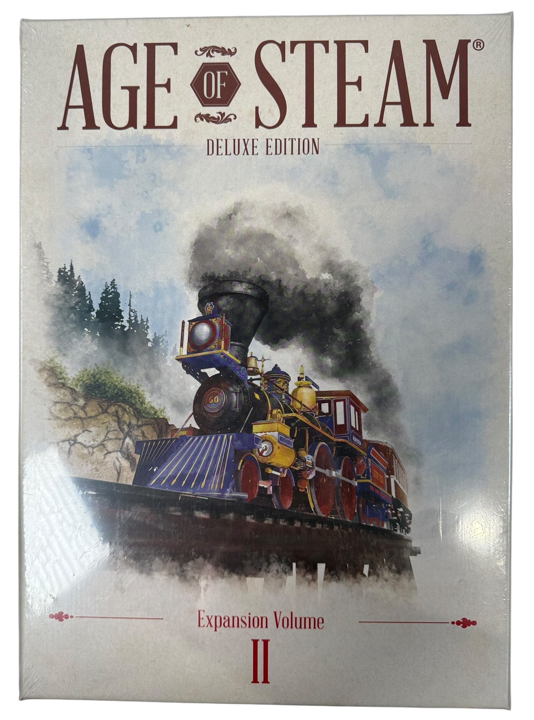 Sealed Age of Steam Deluxe Expansion Volume II with 7 maps including solo play. Essential expansion for fans of the classic railway strategy game.