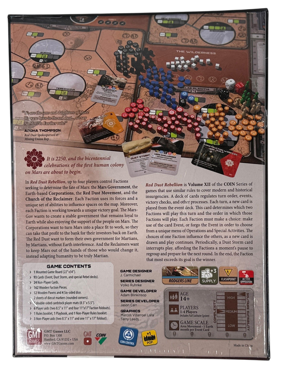 Sealed copy of Red Dust Rebellion, COIN Series Volume XII by GMT Games. Deep sci-fi strategy board game set on Mars. New in shrink.