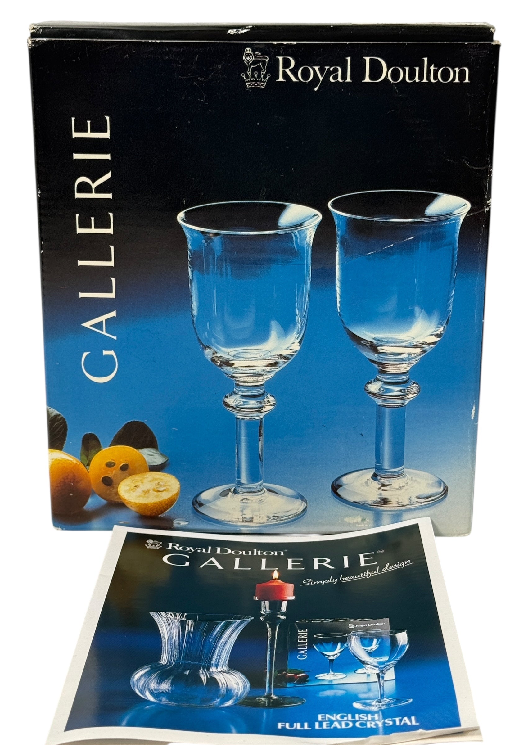 Boxed Pair, Royal Doulton Gallerie Crystal Goblets, Wine, Water, Cocktail, NIB