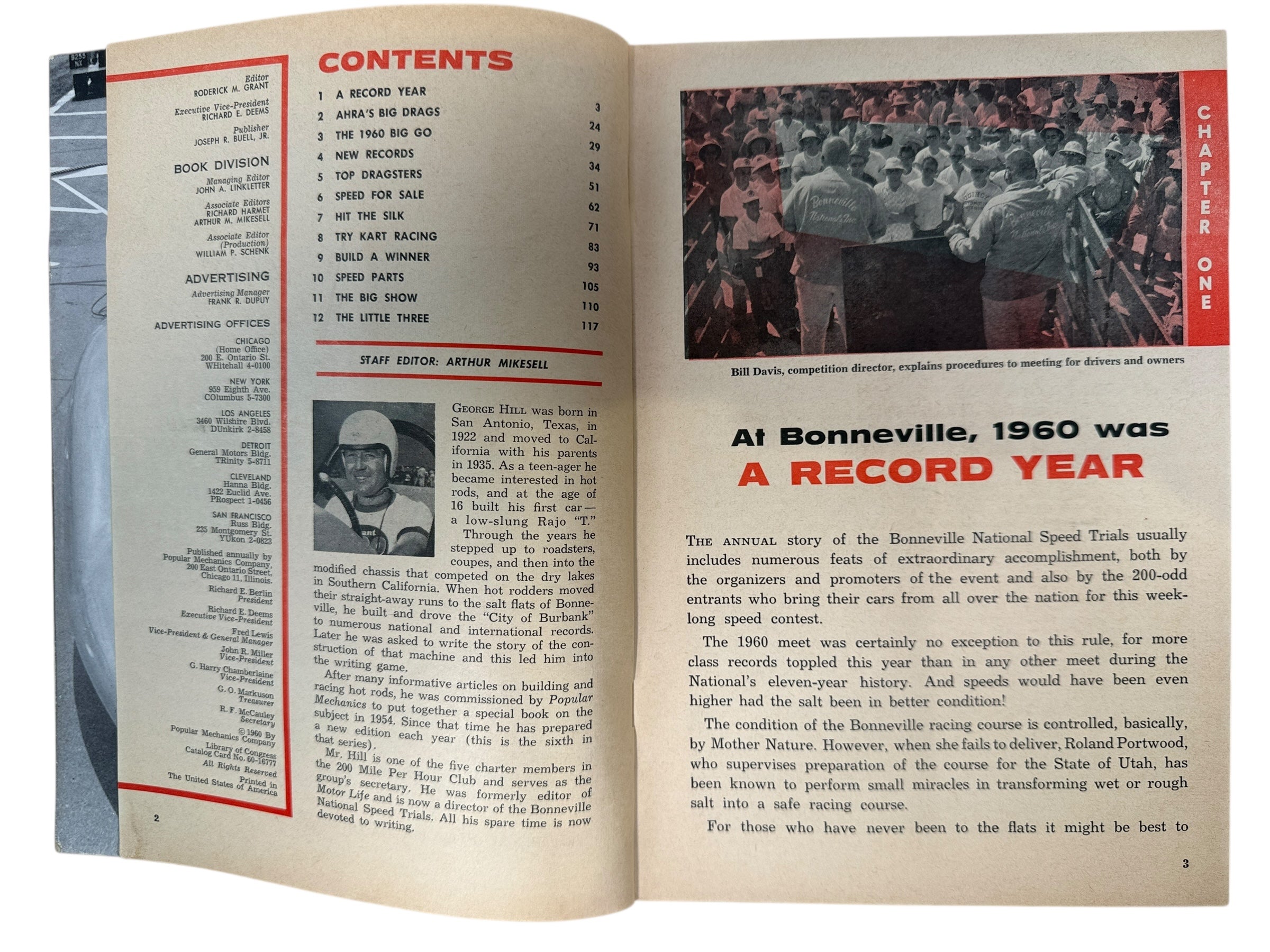 Vintage 1961 Hot Rod Annual with NHRA dragsters, Bonneville trials, karts, and engine tech. Early motorsport collectible for hot rod and racing enthusiasts.