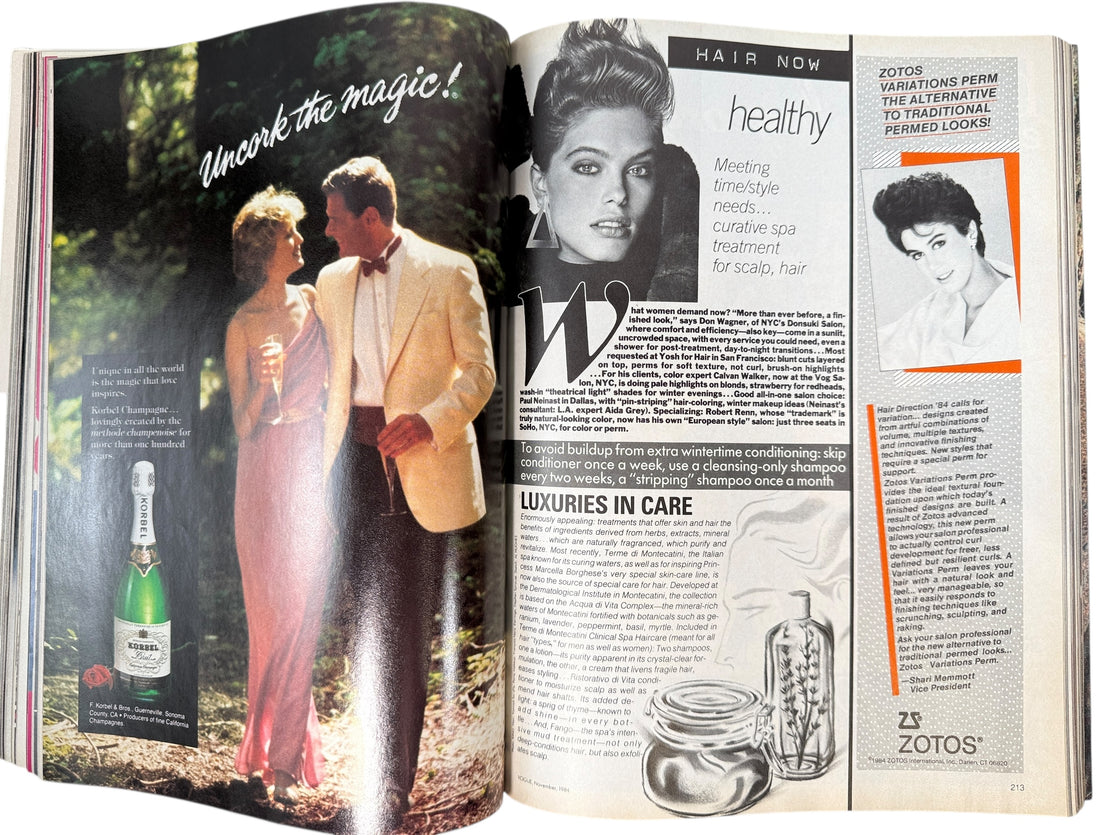 Vintage Vogue November 1984 with Alexa Singer plus 80s fashion, beauty and culture. Collectible Condé Nast archive magazine in VG condition.