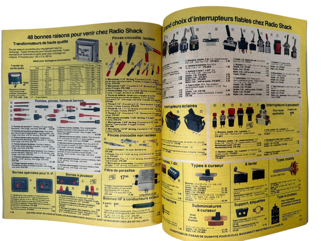 1983 Radio Shack French-Canadian catalog with TRS-80 and Realistic hi-fi ads. Retro computing &amp; audio collectible in Very Good vintage condition.