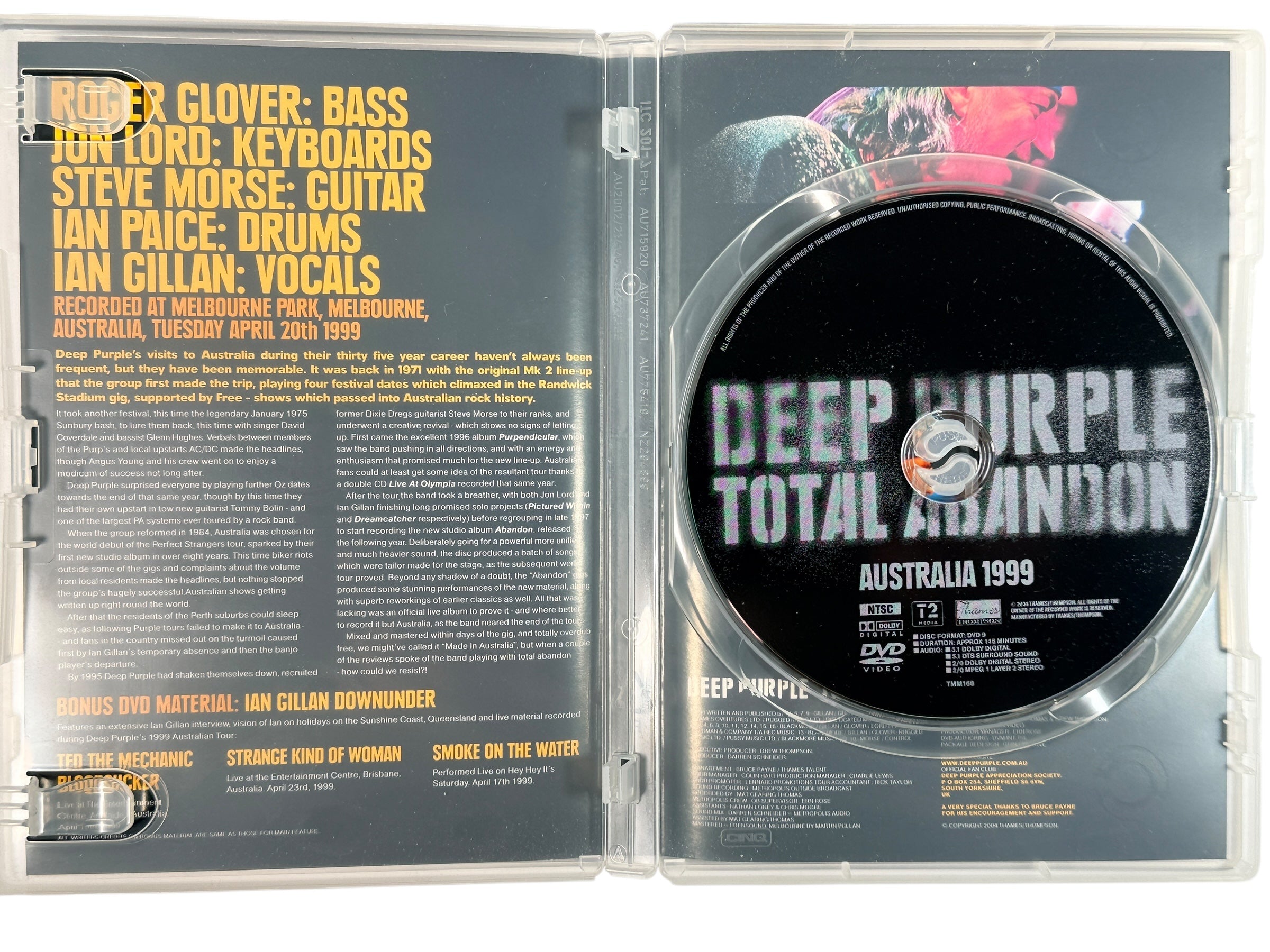 Deep Purple concert DVD lot with Perihelion, Montreux, and Total Abandon Australia. Clean discs, inserts included. Ideal for fans and collectors.