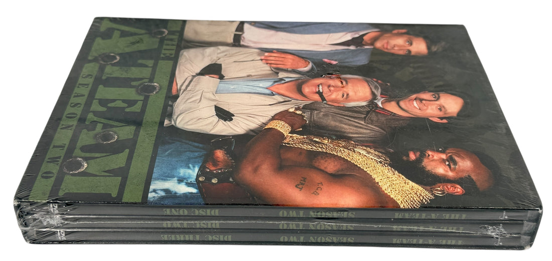 Sealed A-Team Season Two 2002 Universal DVD set, Region 1 NTSC with Knight Rider bonus episode. Collectible 80s TV nostalgia title in factory wrap.