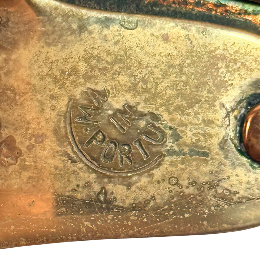 Vintage Portuguese copper saucepan, 8.25in tin-lined with brass handle. Solid copper cookware suitable for display or use. 1970s–90s export piece.