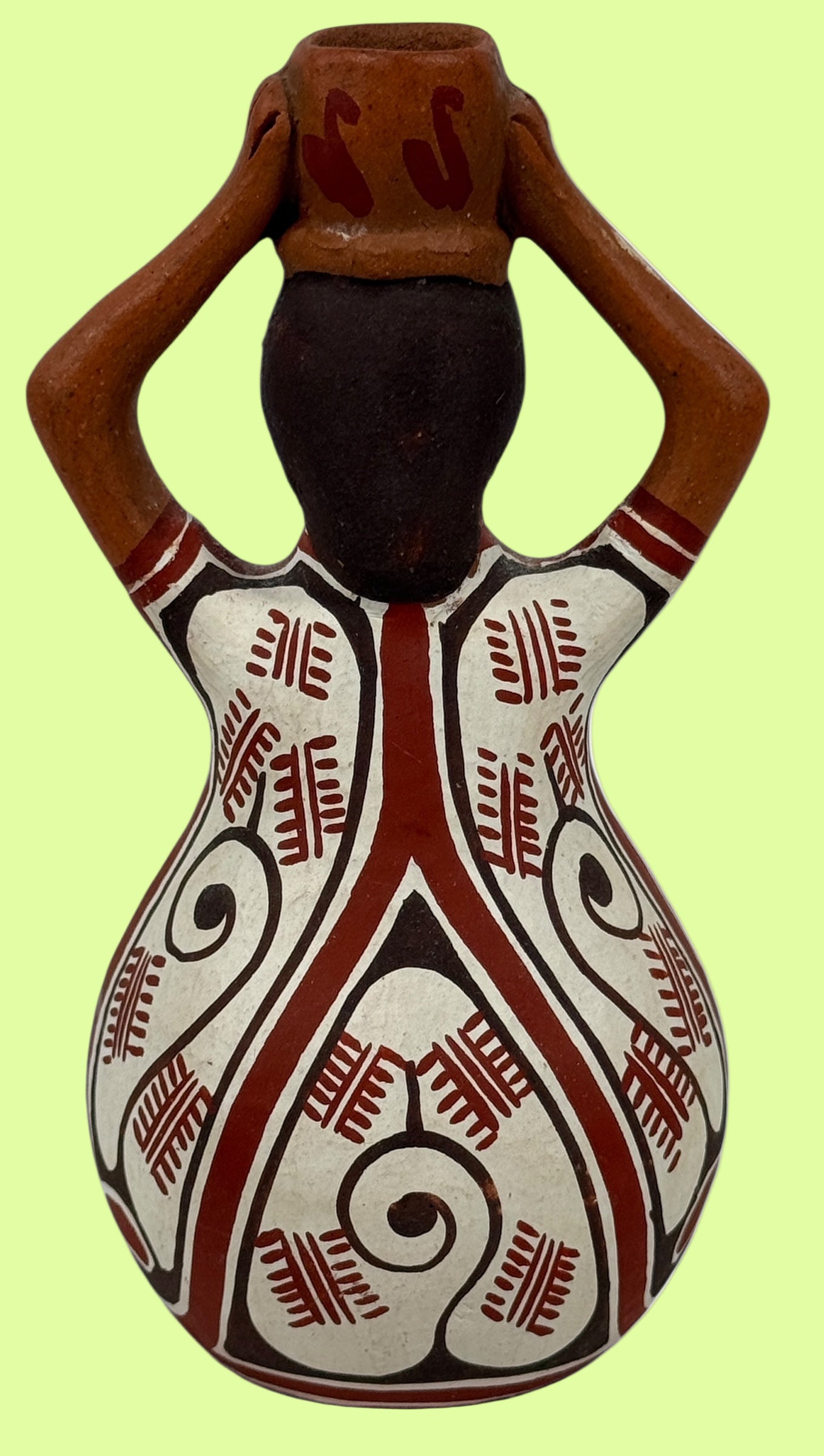 Figurine en poterie folklorique artisanale – Barro Guiboreño Loera Venezuela 1986 – Femme avec pot de 12,7 cm