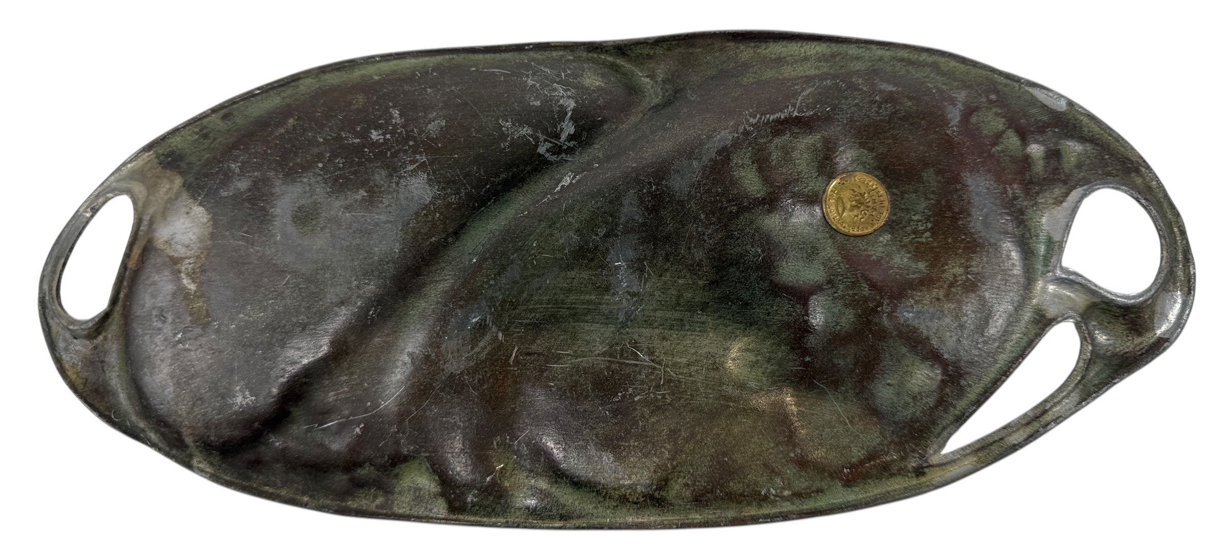 French Art Nouveau Vanity Tray “Lady with Lilies” – Fabrication Française Paris, c.1900