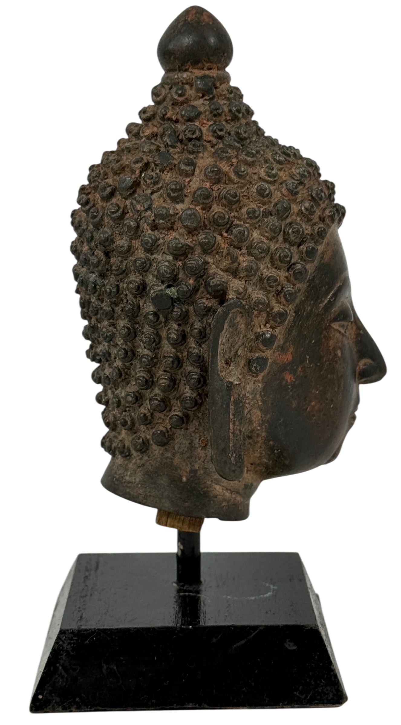  Bronze Buddha Head Sculpture on Stand – Mid-Century Thai Style