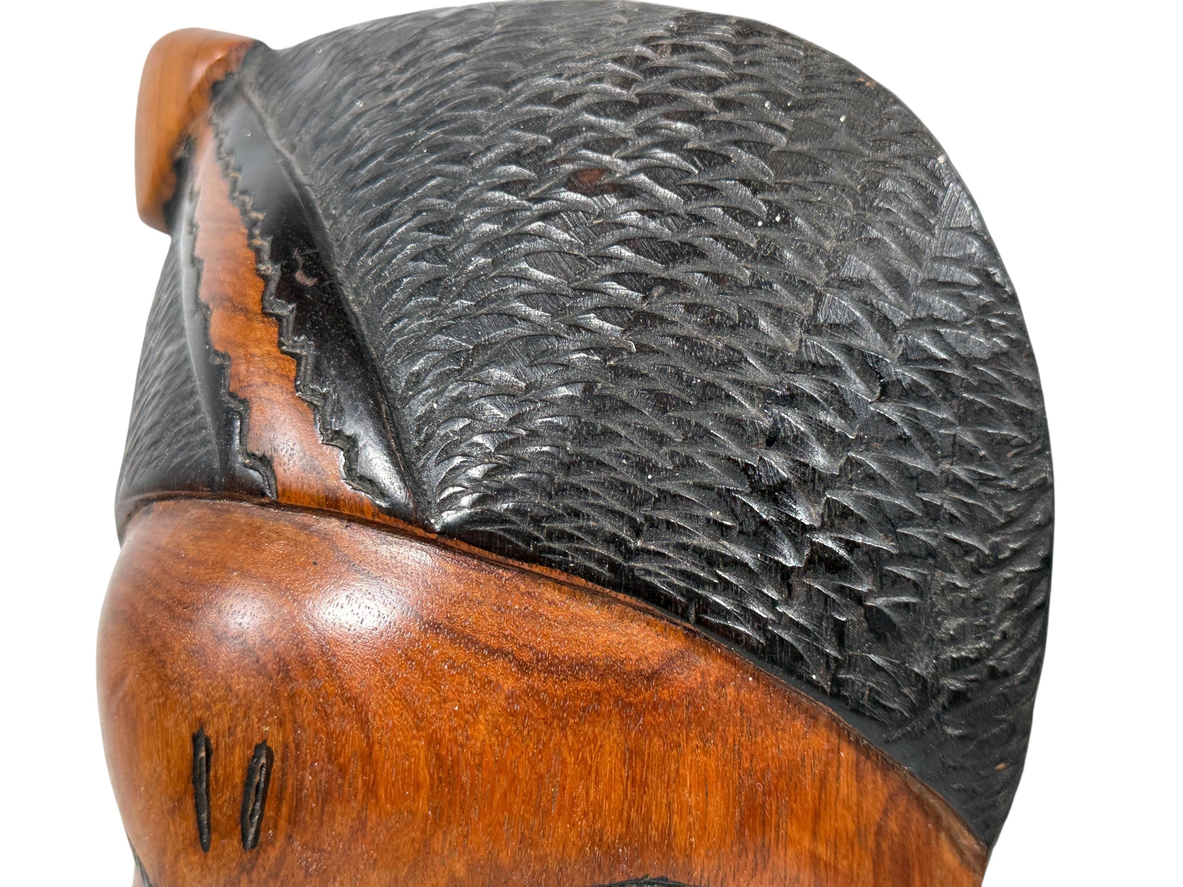 Hand-carved African wooden mask, 15″ tall, Ghana origin. Authentic tribal-style folk art wall décor. Excellent condition, solid wood.