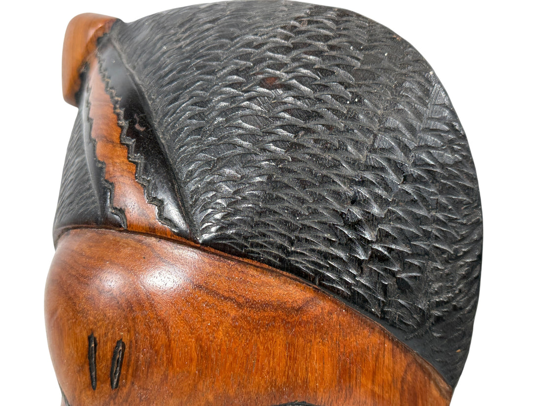 Hand-carved African wooden mask, 15″ tall, Ghana origin. Authentic tribal-style folk art wall décor. Excellent condition, solid wood.