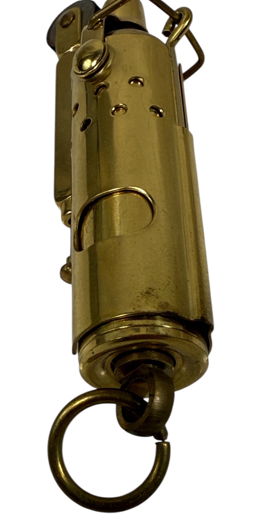 Vintage Brass Cylindrical “Trench-Style” Wheel Lighter – Key-Ring Loop
