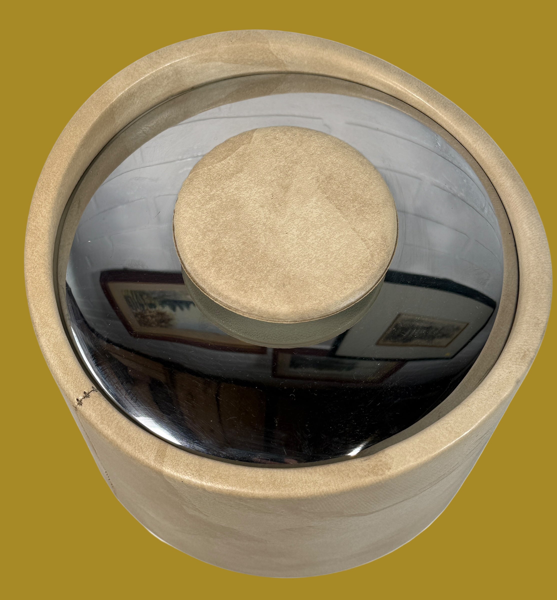 Vintage Kraftware 225 5th Ave NYC ice bucket, cream stone texture, mid-century modern barware collectible, made in USA.