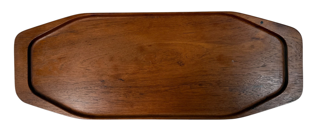 Mid-century Digsmed Danish teak serving tray, 22.5”, marked Denmark. Classic Scandinavian modern design for charcuterie or bar service.