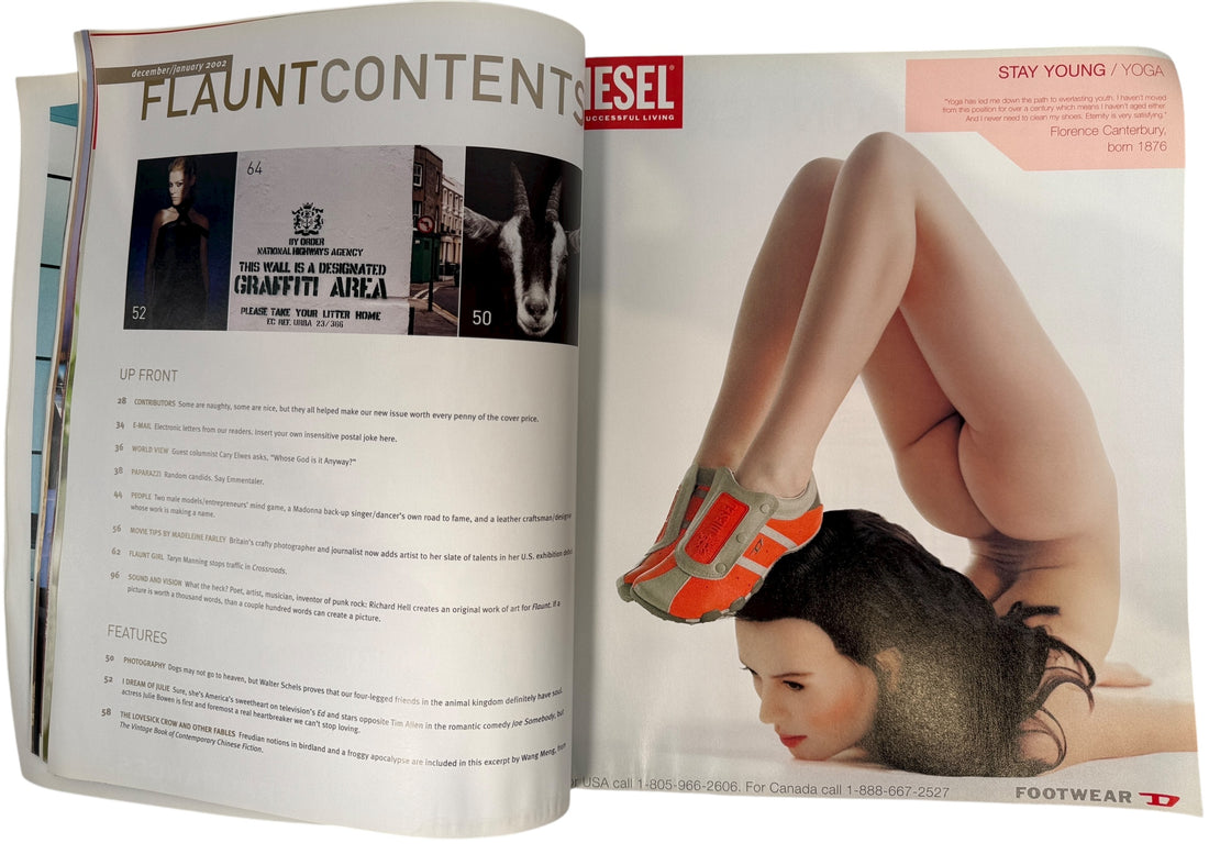 Rare Flaunt Magazine Dec/Jan 2002 #30 featuring Brad Pitt “Button Up” cover, complete issue with original ads, excellent condition collectible copy.