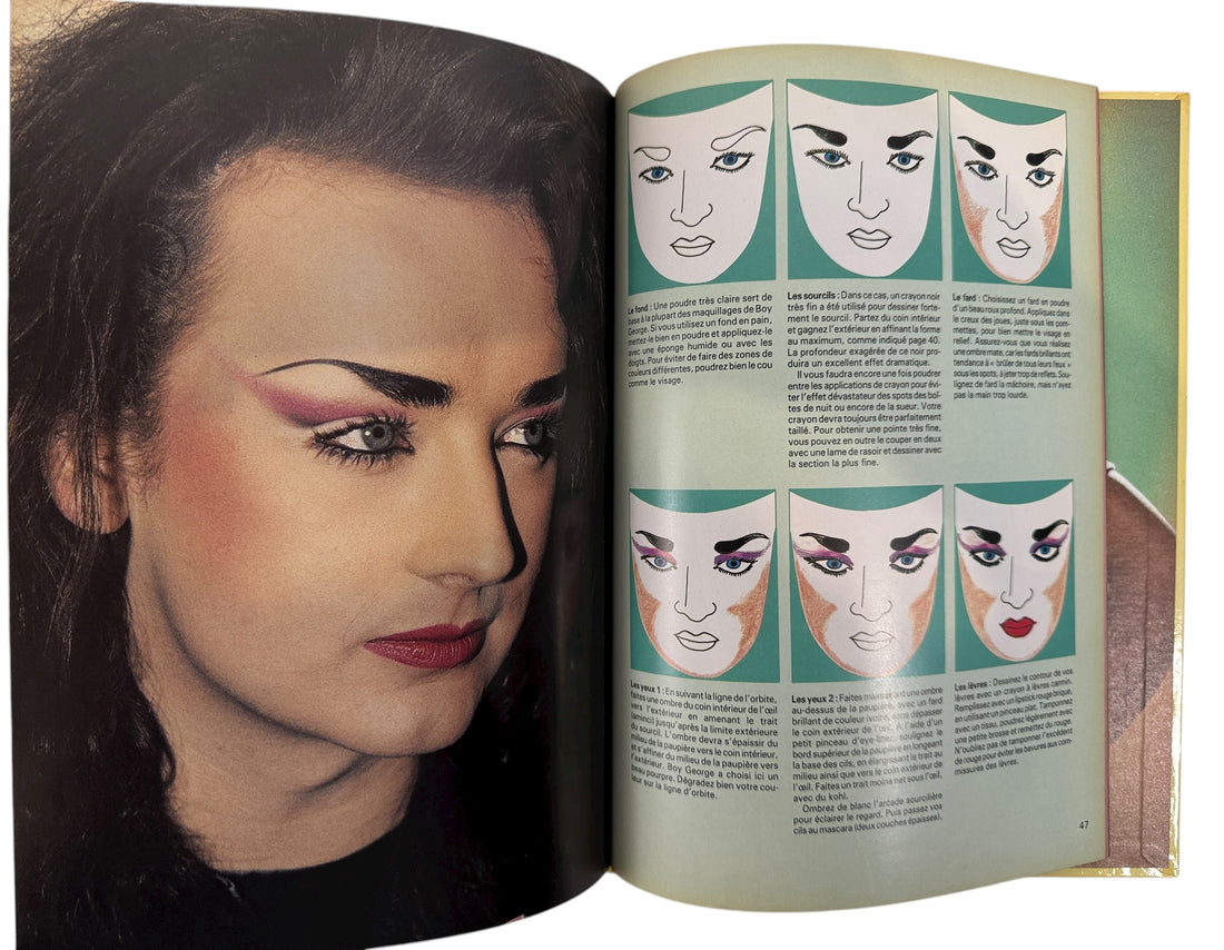 Rare 1985 French book on Boy George’s 1980s fashion and makeup. Éditions Encre hardcover with vivid photos and style tutorials.