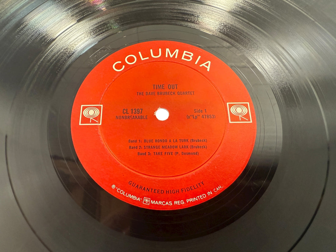 Dave Brubeck Time Out mono 6-eye Canadian CL 1397. Early 1960s Columbia pressing with iconic Fujita art. Classic jazz LP featuring Take Five.