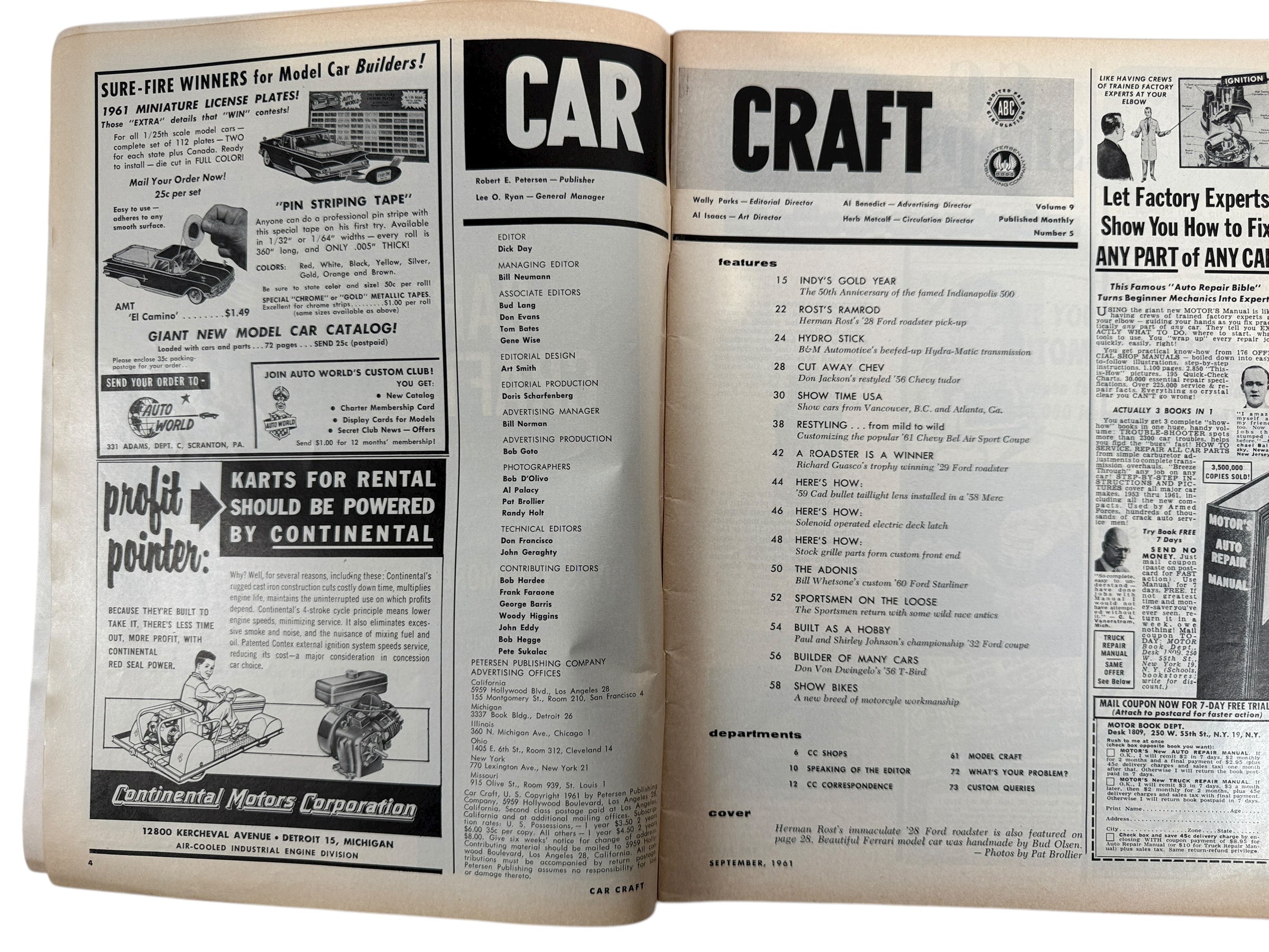 Vintage Car Craft magazine lot Sept 1961 & Sept 1962. Classic hot-rod builds, drag racing, tech tips, custom culture. Great for collectors and garage décor.