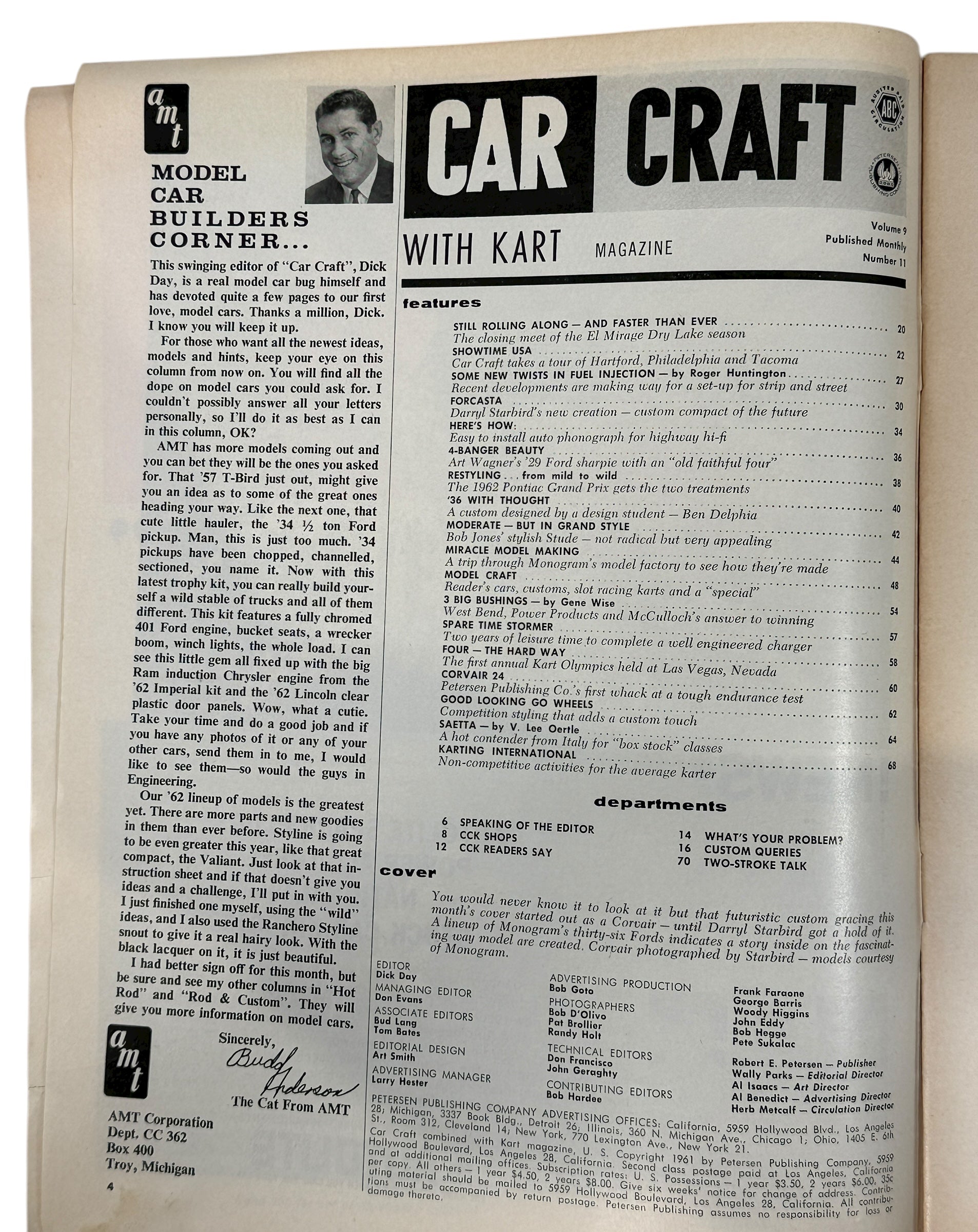 1962 Car Craft magazine featuring Starbird’s Forcasta custom build. Vintage hot-rod, drag racing, and model-car content. Great collectible automotive ephemera.