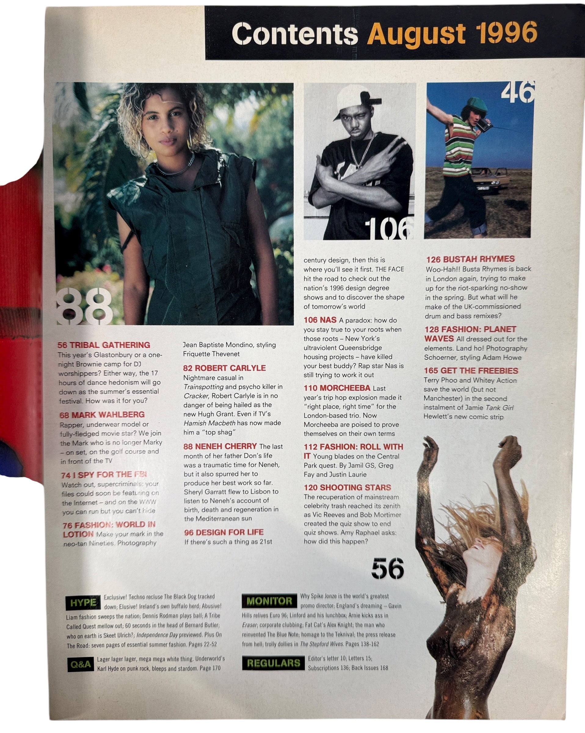 Vintage The Face Magazine August 1996 featuring Tribal Gathering, Nas, Busta Rhymes, Neneh Cherry and 90s fashion. Rare UK culture issue. Ships from Canada.