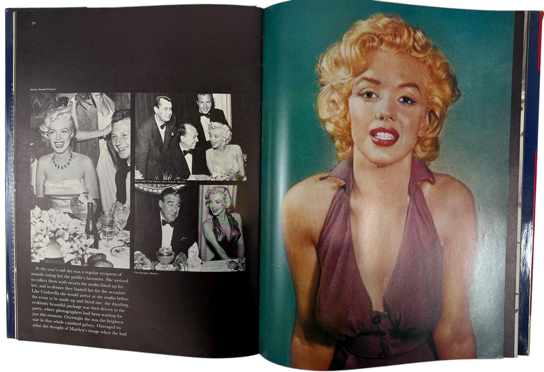 Vintage hardcover photo biography of Marilyn Monroe by John Kobal featuring rare film stills and contact sheets. Collectible Hollywood book with iconic imagery.
