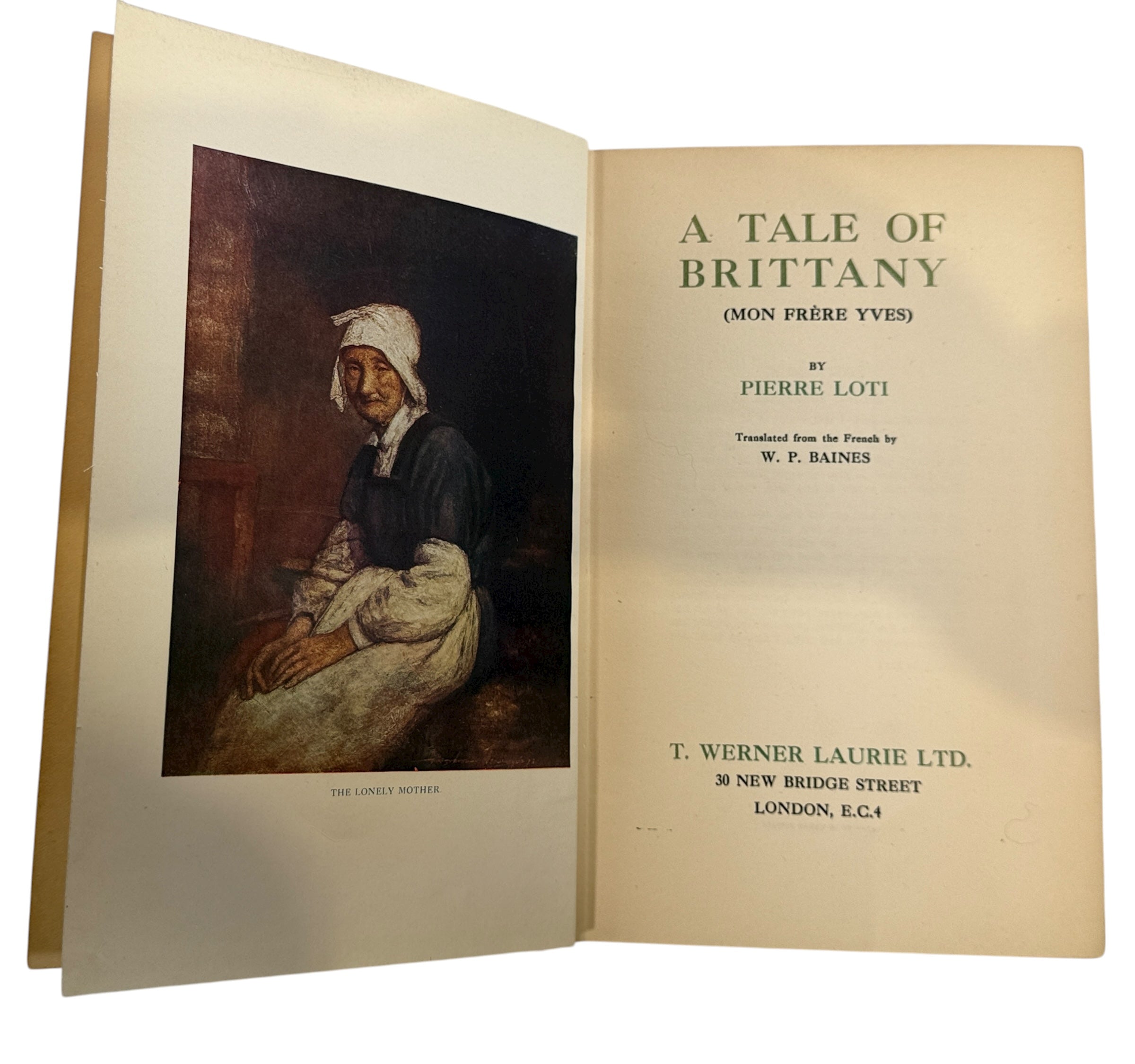 Vintage 1920s Pierre Loti A Tale of Brittany hardback with illustrated cover and frontispiece. Clean pages, classic Laurie edition. Ships from Montreal.