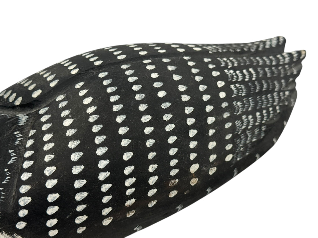 Large 14-inch Tremblay Canada hand-carved wooden loon. Vintage folk-art décor piece with original paint and maker’s stamp. Great display sculpture.