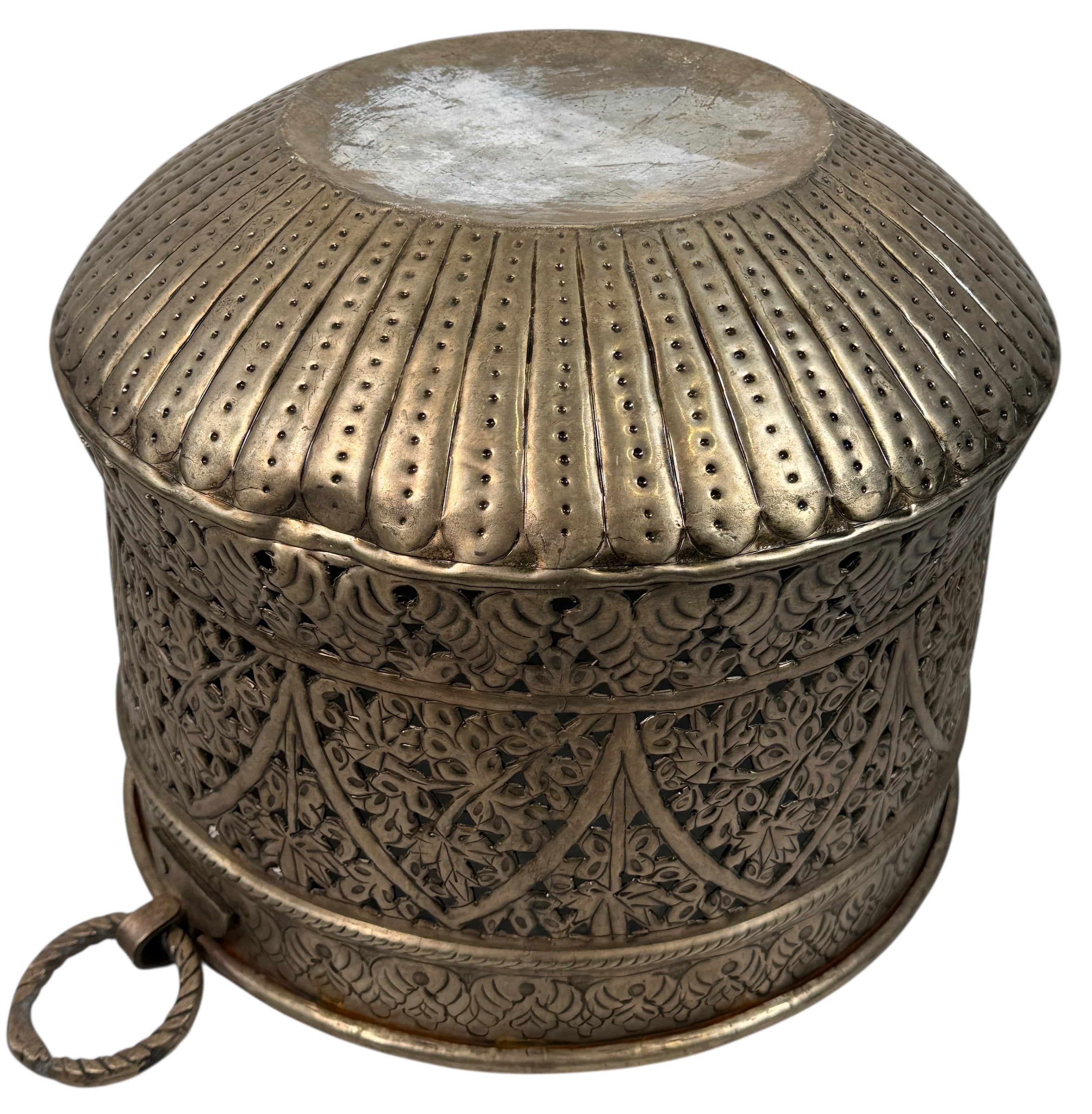Vintage Hand-Pierced Indian Brass Planter – Dent on Side
