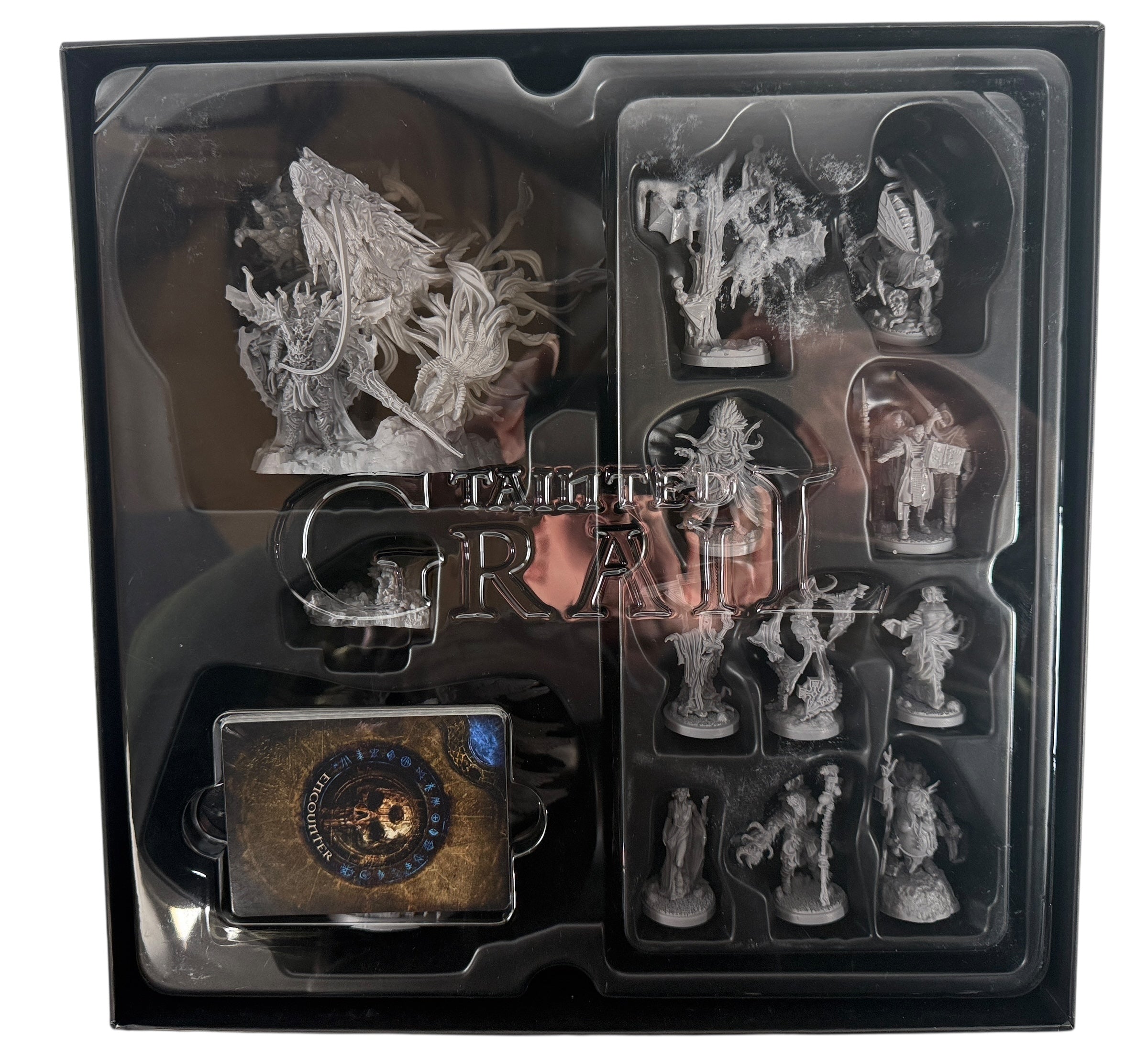 Out-of-print Tainted Grail Monsters of Avalon expansion with 20 miniatures and 22 cards. Complete, unpainted, excellent condition.