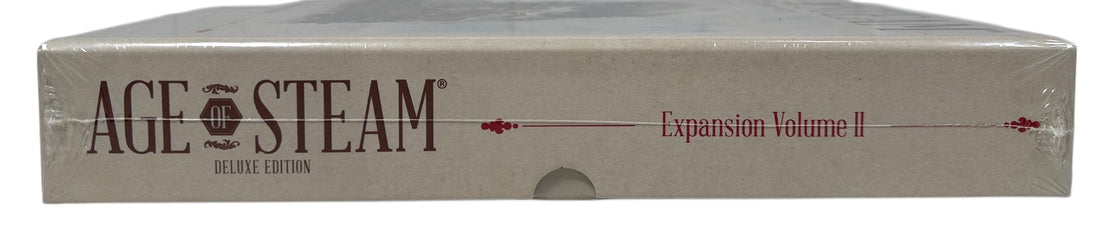 Sealed Age of Steam Deluxe Expansion Volume II with 7 maps including solo play. Essential expansion for fans of the classic railway strategy game.