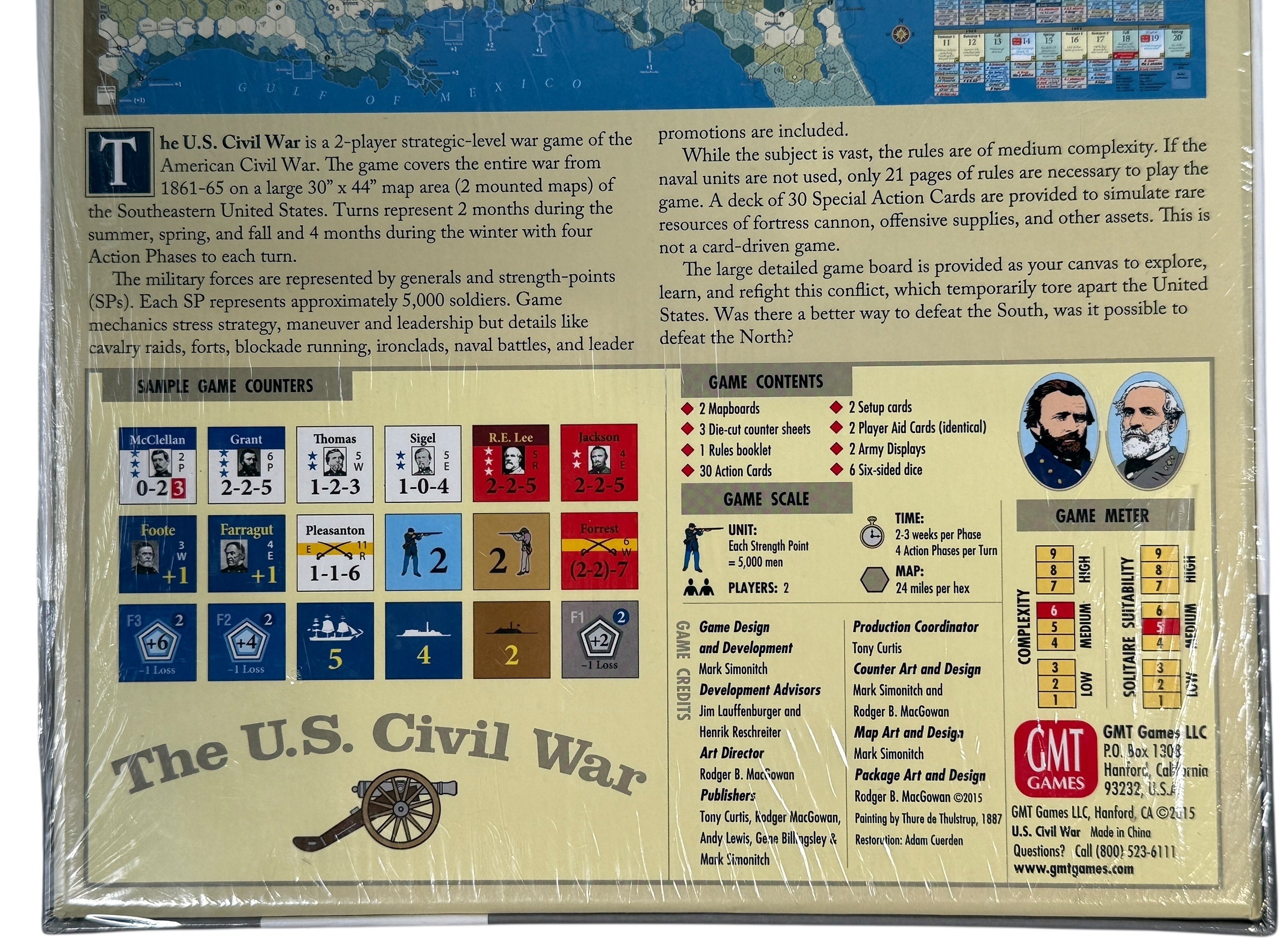 Unpunched 2015 GMT Games The U.S. Civil War strategic board game by Mark Simonitch. Large hex map, deep gameplay, shrink torn on one side.