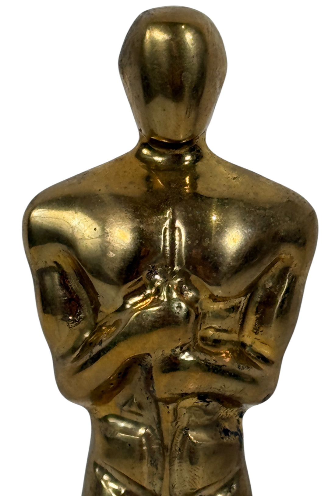 Vintage solid brass Oscar-style award statuette with engraved name. Ideal for display, props, themed events and awards season. Late 20th century.